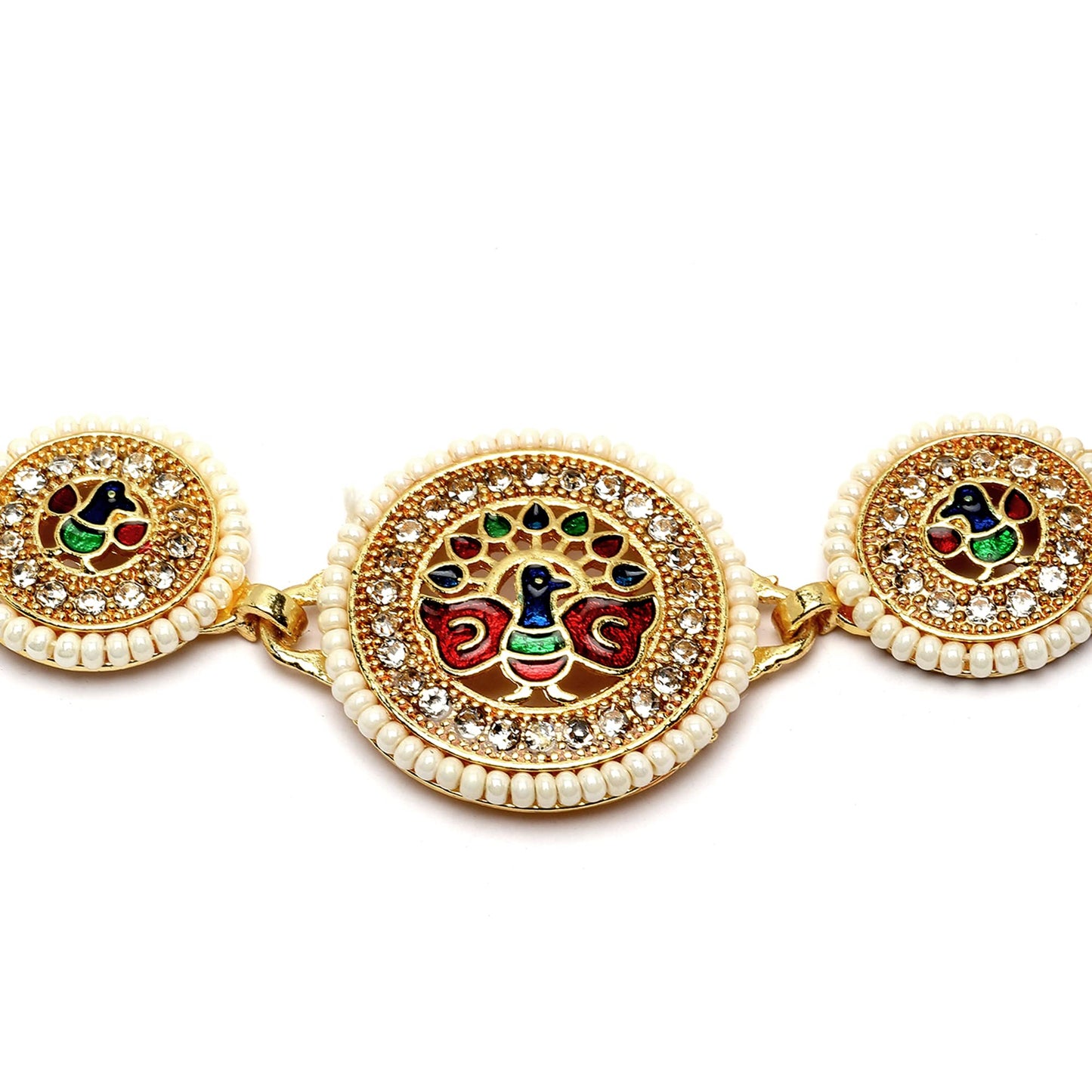 Sanjog Traditional Multi-Color Meena Work Rajputi sheeshphool Matha Patti Jewelry for Women & Girls (Peacock)
