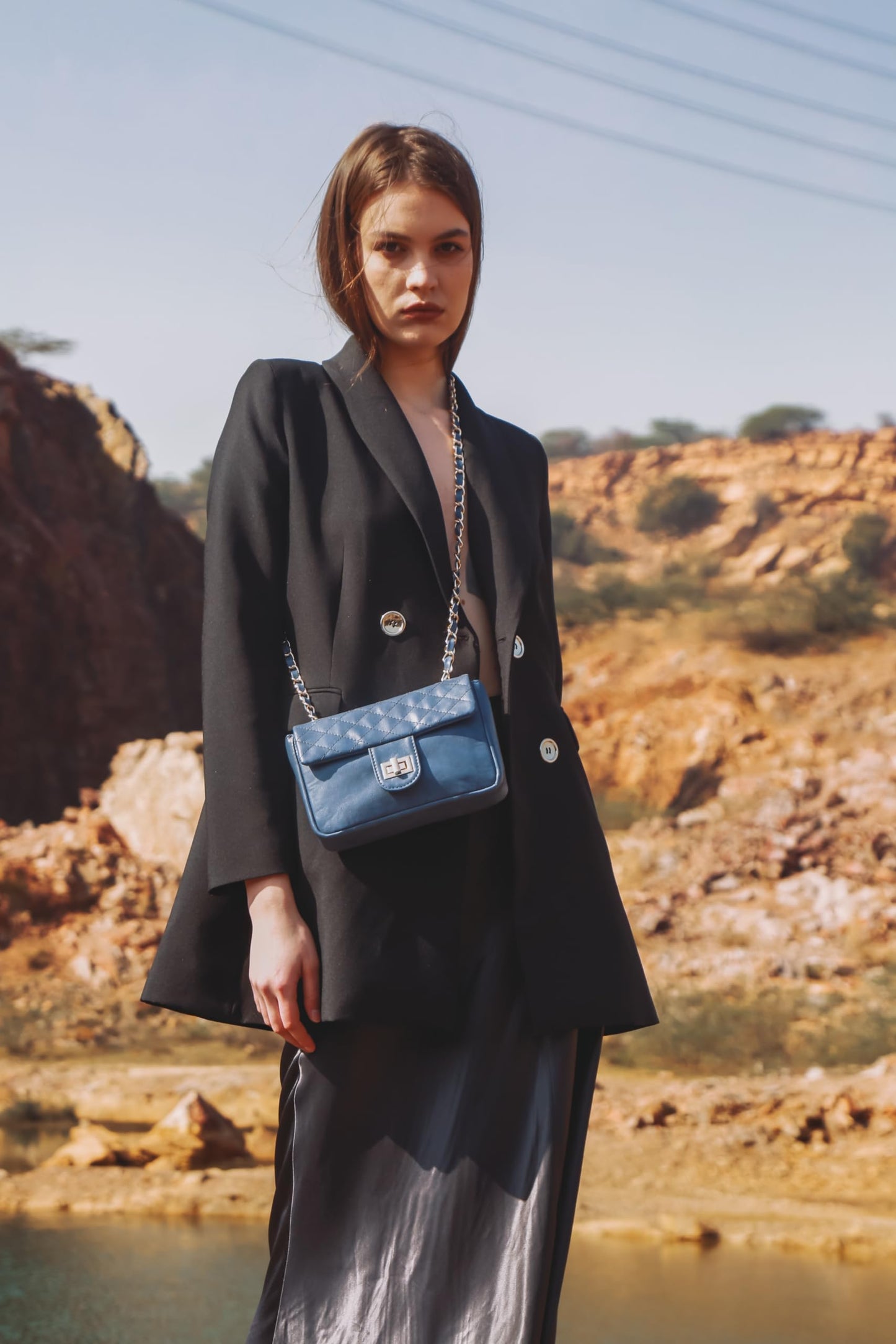 RASHKI SOFFIO - Womens Vegan Leather Slingbag | Spacious Compartment | Metalic chain (BLUE)