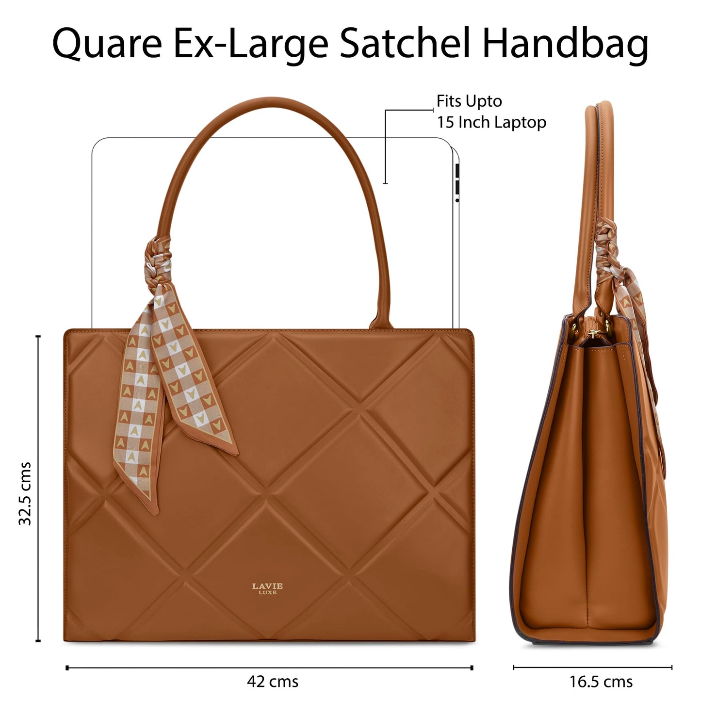 Lavie Luxe Women's Quare Extra Large Satchel Bag | Satchel Handbag for Work | Ladies Purse | Stylish Shoulder Bag | Gift for Women