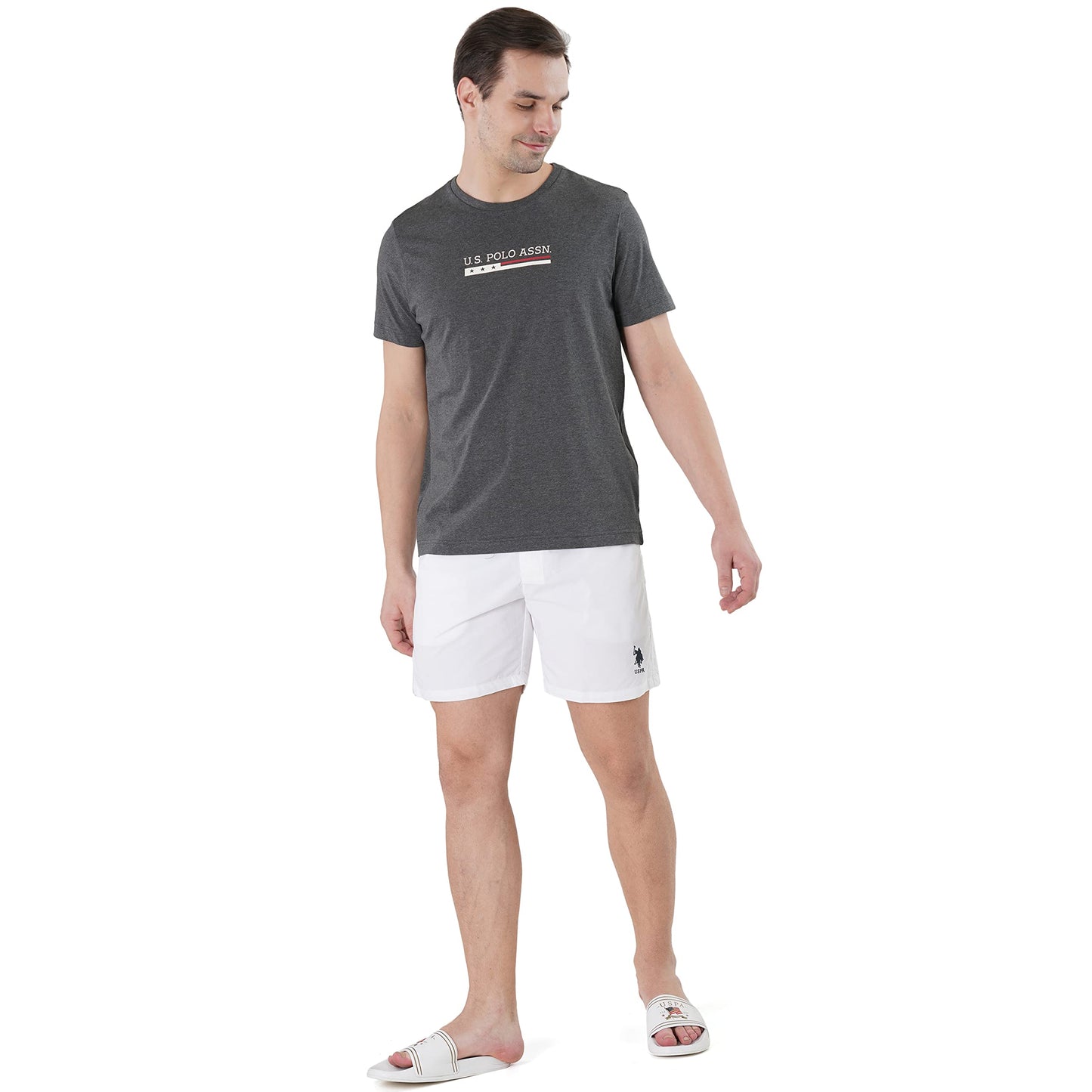 U.S. POLO ASSN. Men Crew Neck Brand Print LE001 Lounge T-Shirt - Pack of 1 (Anthra Mel L)