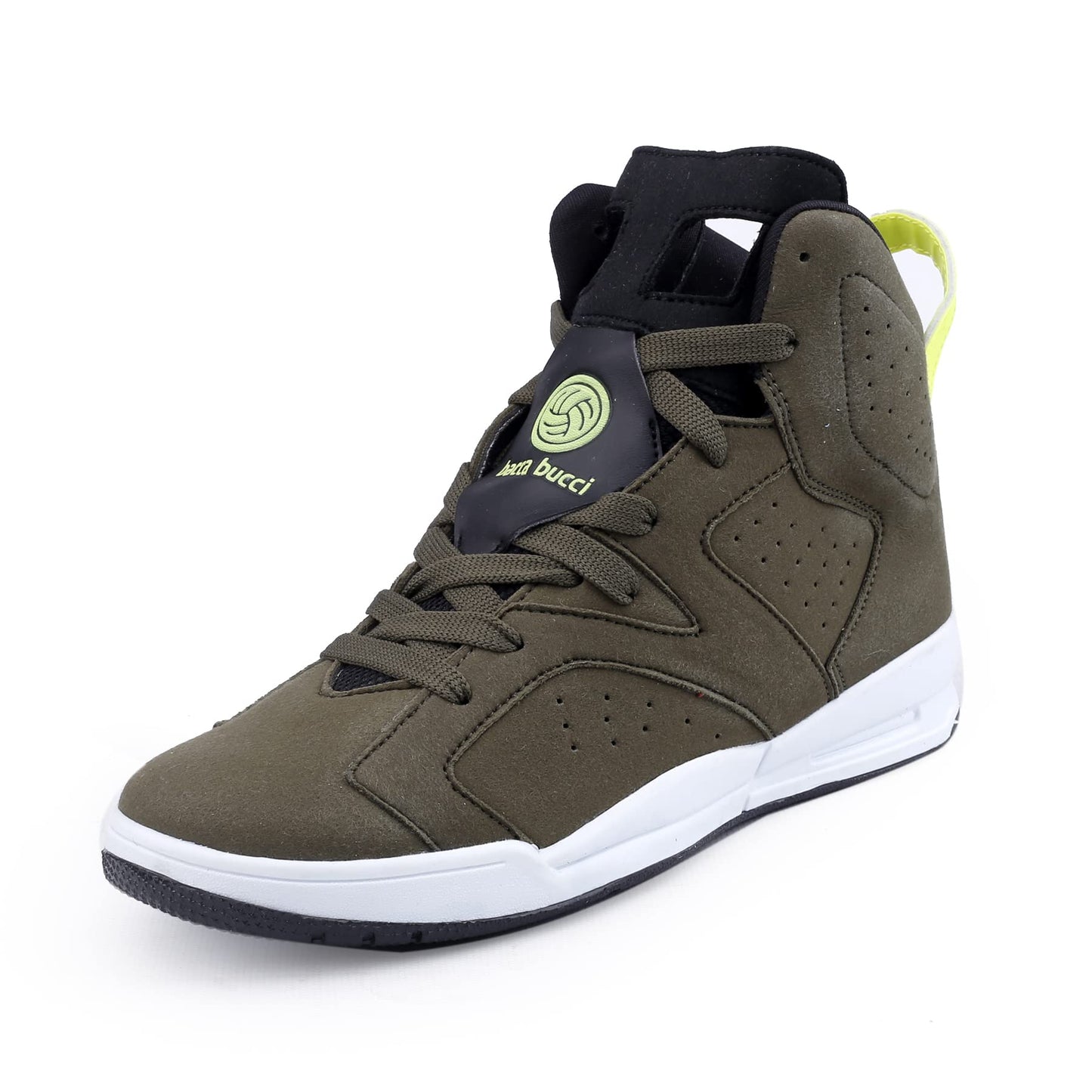 Bacca Bucci® Demon High-top Casual Shoe with Flat Outsole high Street Fashion Sneakers for Men- Olive, Size UK7