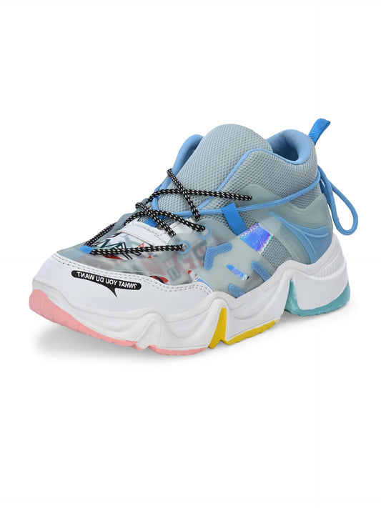 KNOOS Blue Synthetic Leather Walking Ankle Casual Shoes for Women and Girls - 6 UK