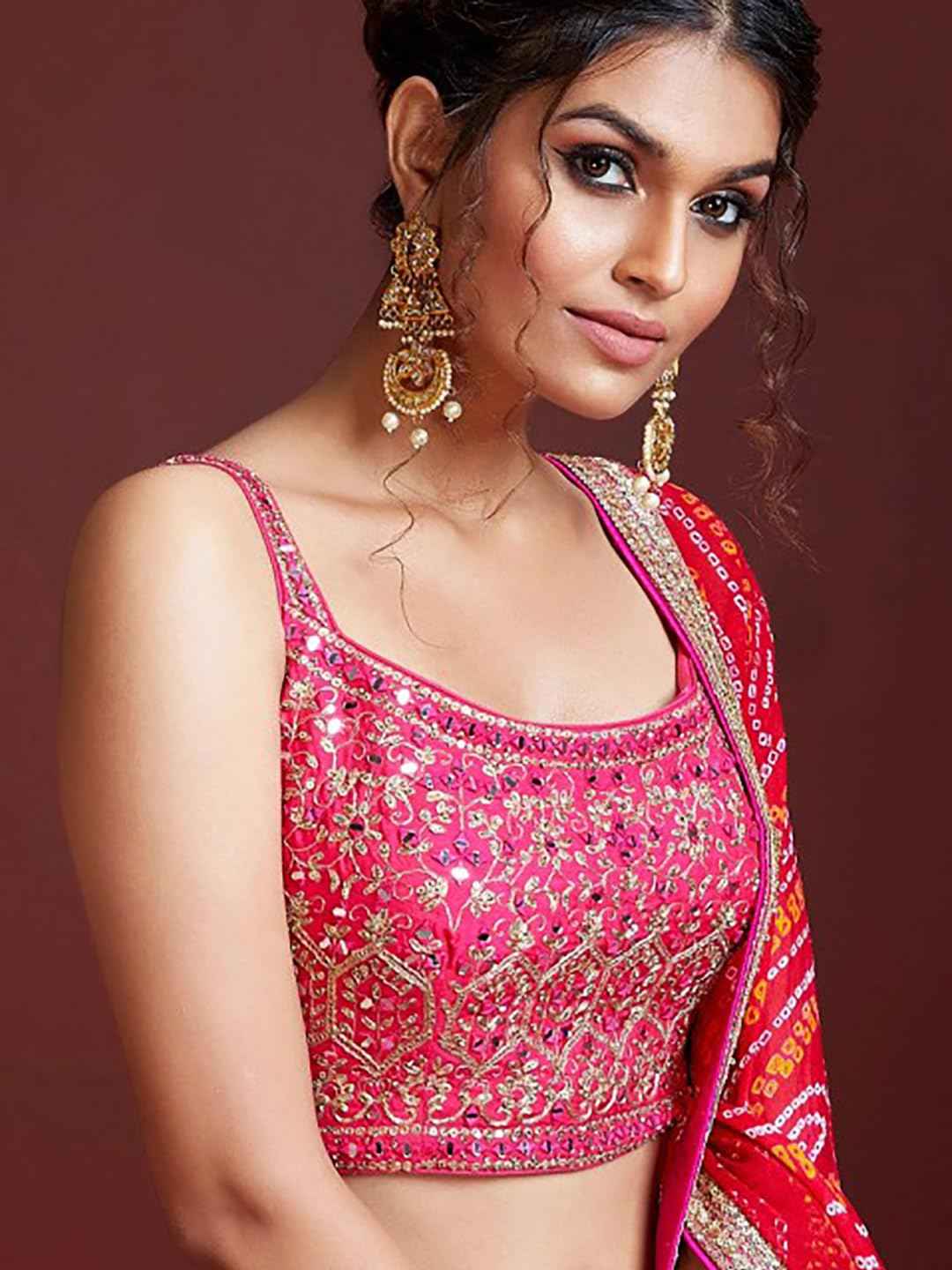 Zeel Clothing Women's Chinnon Silk Embroidered Semi-Stitched Lehenga Choli with Dupatta (105-Pink-New-Bridal-Lehenga-Latest; Free Size)