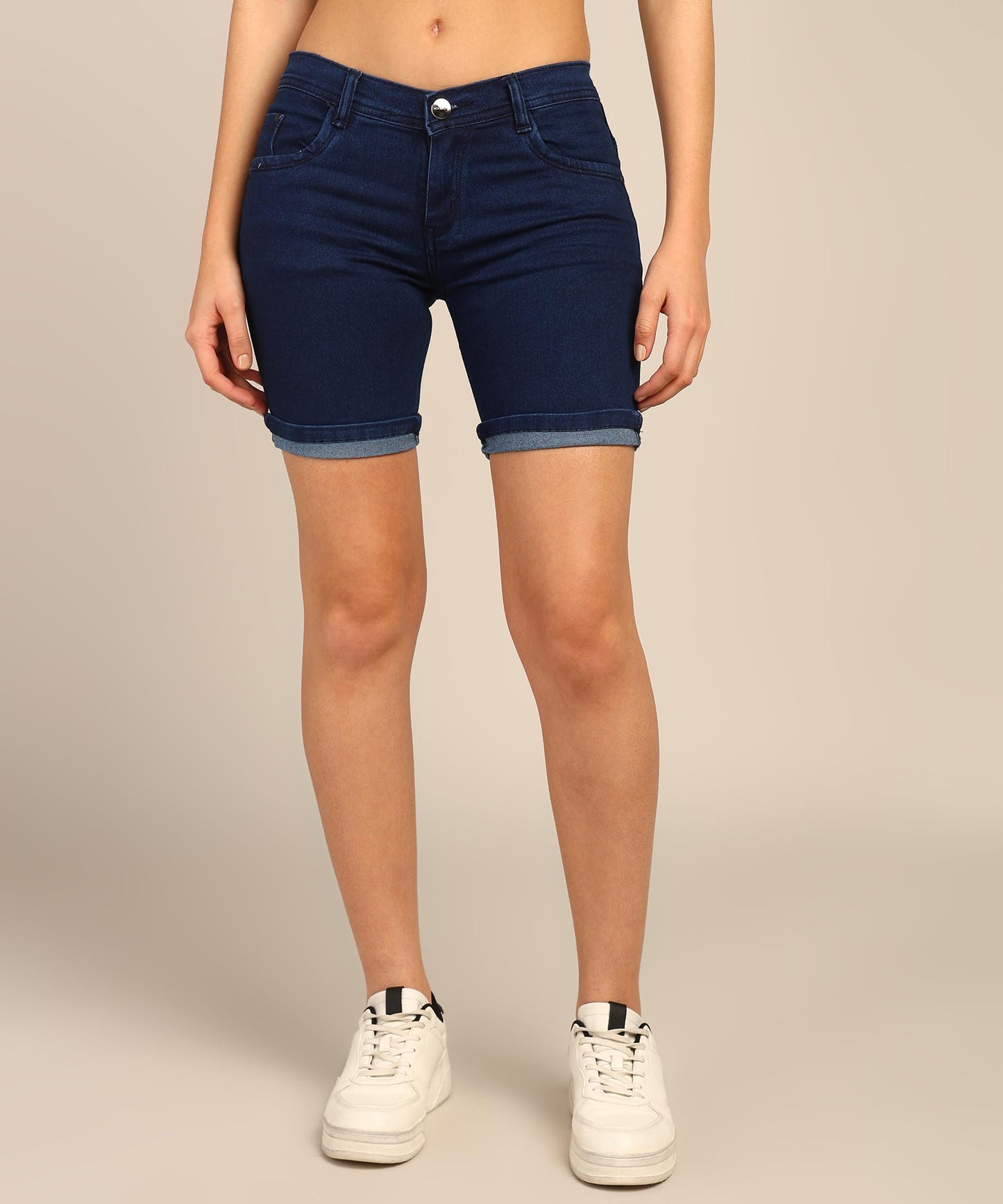 Nifty Women's Denim Stretchable Slim Fit Shorts (Short_PLN_BSC_36_Basic_36)