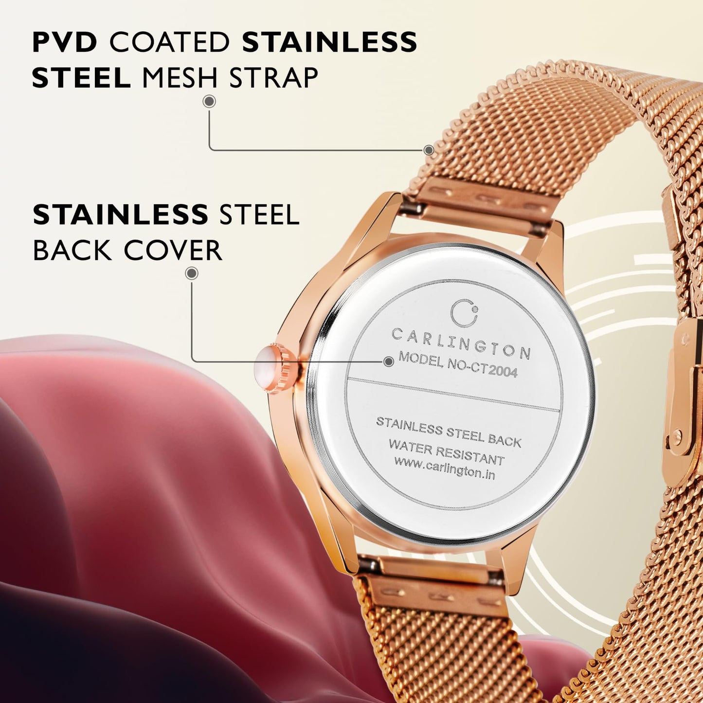 Carlington Stainless Steel Analog Dial Women & Girl's Watch - Rose Gold Dial and Band