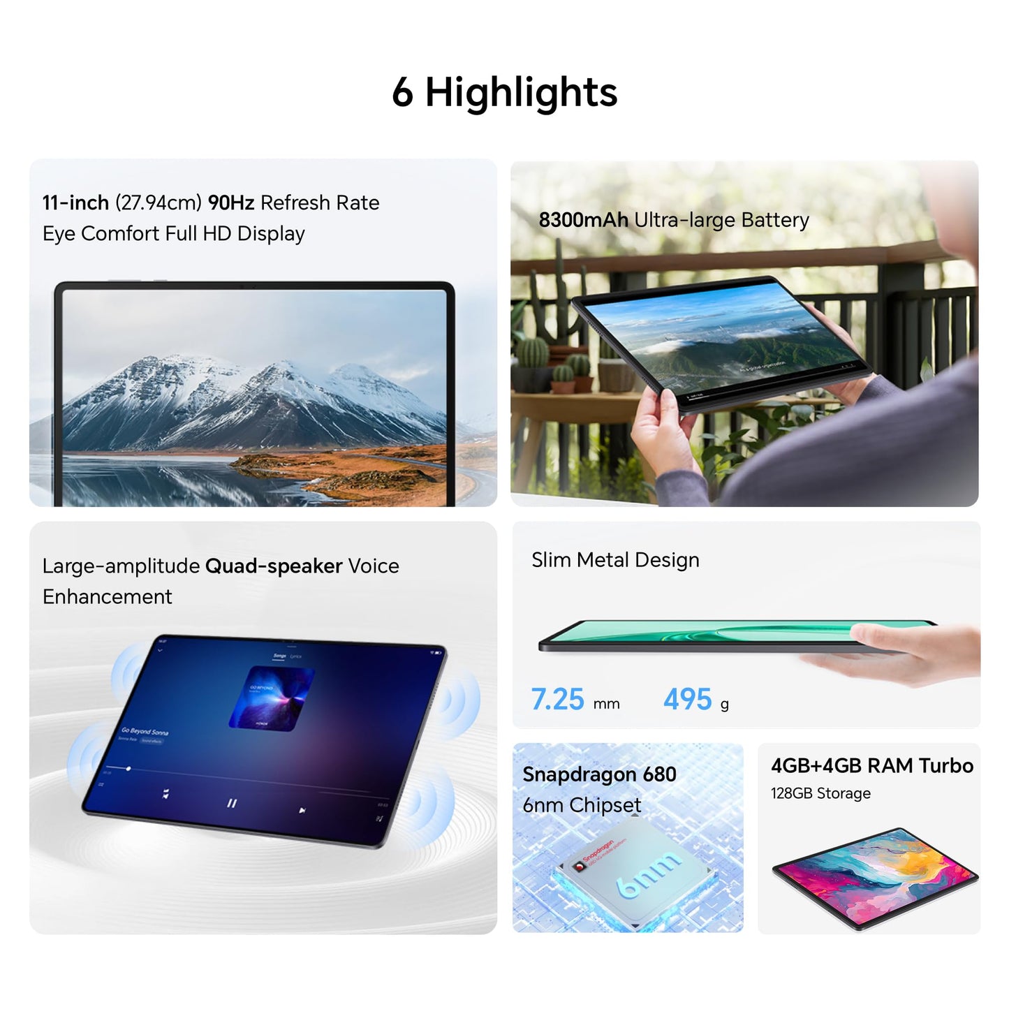 HONOR Pad X8a (Smartchoice) Wi-Fi Tablet with Free Flip-Cover 27.94Cm (11 Inch),4GB Ram 128 GB ROM Expandable Up to 1TB FHD Display 90Hz,8300Mah Battery,Quad Speakers,Snapdragon 680,Android 14,Grey