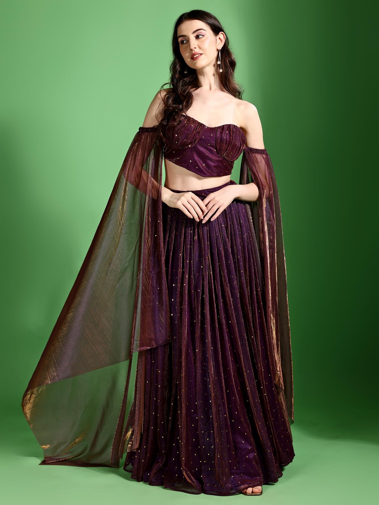 PURVAJA Women's Lycra Semi-Stitched Lehenga choli (Emmy-Wine_Wine_Free Size)