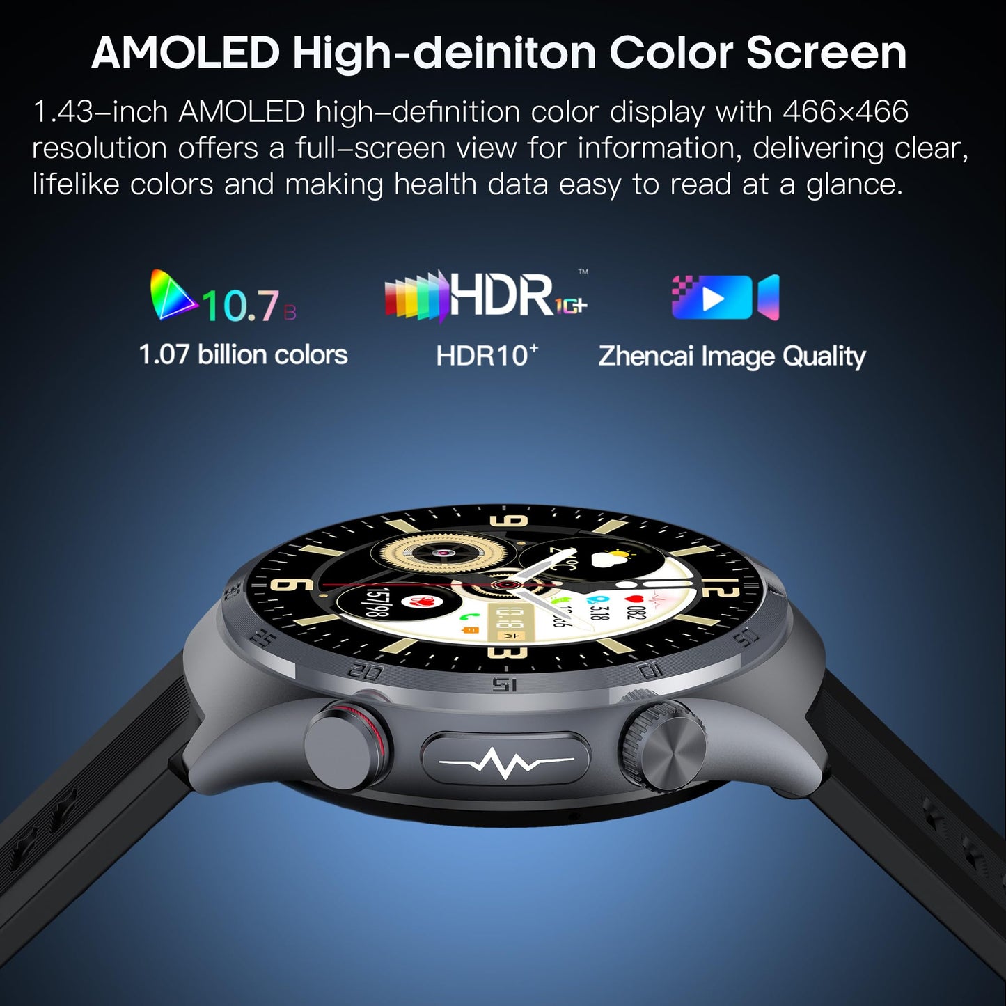 Yowow BIT Blood Pressure Smart Watch with Air Pump Airbag,Voice Broadcast (Answer/Make Calls), 1.43" AMOLED Fitness Tracker, Heart Rate/SpO2/Temperature/Sleep Monitor/Pedometer, Data Sharing