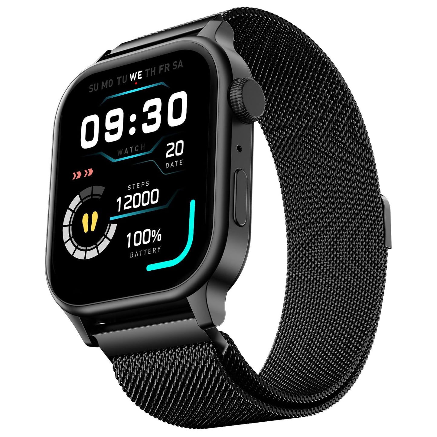 Fire-Boltt Rise Smart Watch, 1.85" HD Display, Metal Body with Bluetooth Calling, Rotating Crown, AI Voice Assistant, 120 Sports Modes, Neon UI, SpO2 & Heart Rate Monitoring (Black Millanese)