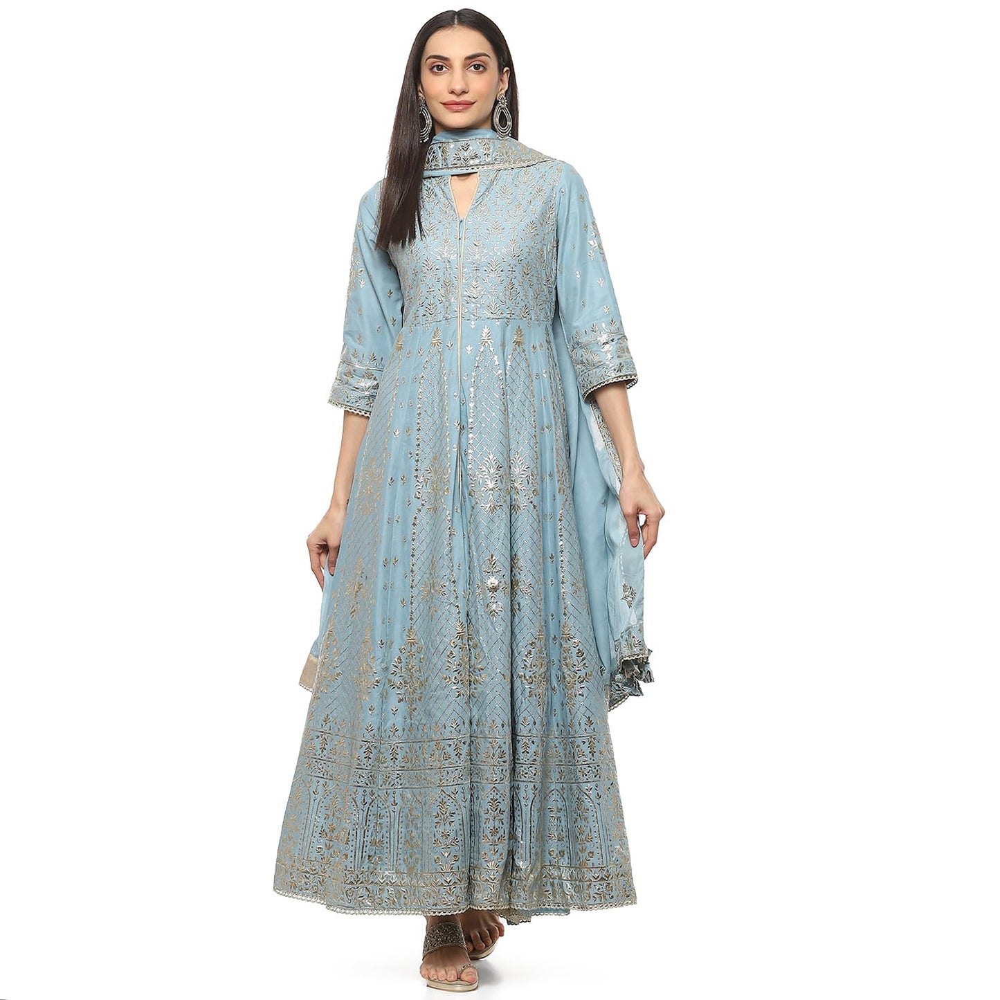 BIBA Viscose Women's Printed Relaxed Salwar Kurta Dupatta(Skdkinari8540_Pastel Blue_32)