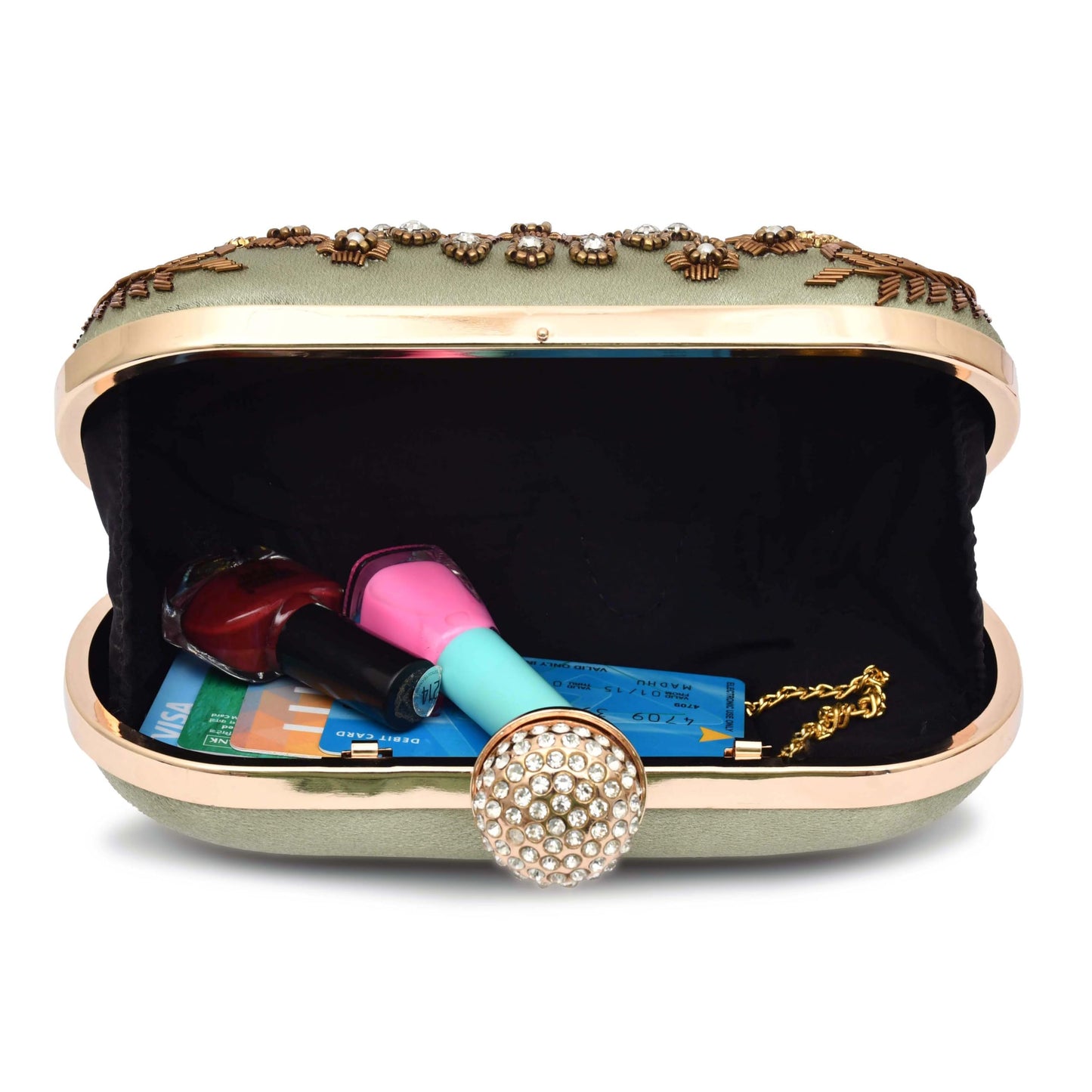 For The Beautiful You Green Embroidered Women's Clutch (cp-128)