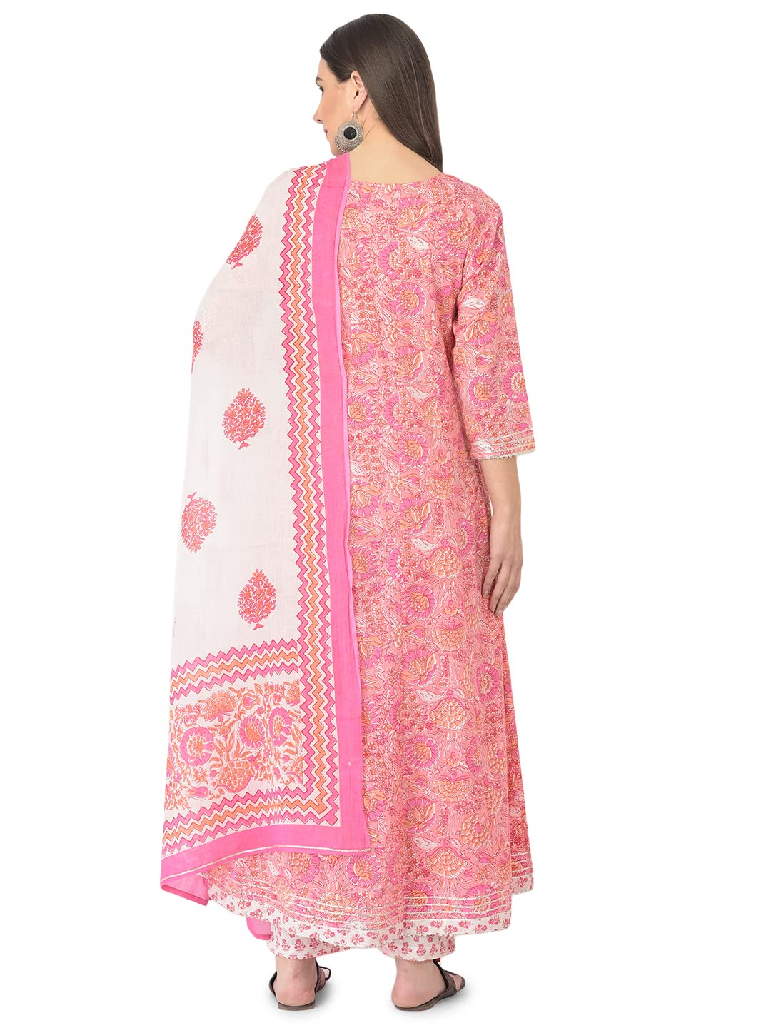 Pistaa's Women Cotton Anarkali Flair Suit Set (Pink, X-Large)