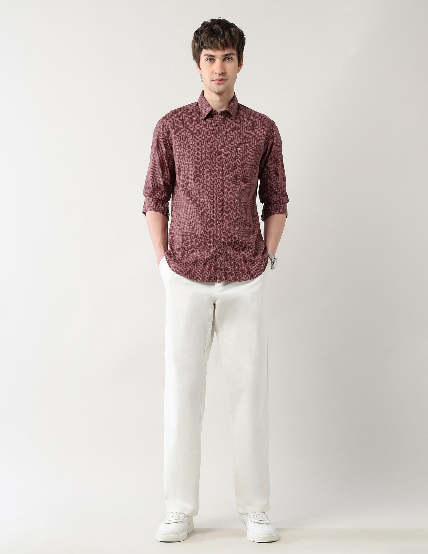 Arrow Sports Men's Floral Slim Fit Shirt (ASAJSH1740_Burgundy
