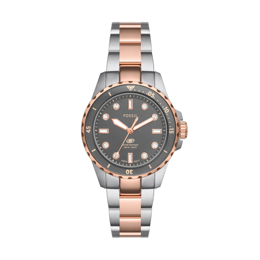 Fossil Stainless Steel Analog Gray Dial Women's Watch-Es5348, Band Color-Two-Tone