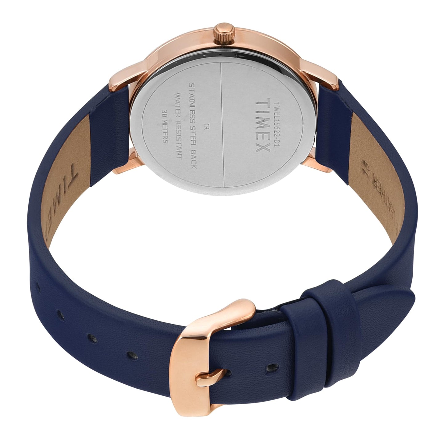 TIMEX Analog Watch for Women with Blue Round Dial & Blue Leather Strap Band Water Resistant Women's Wrist Watches - TWEL15622