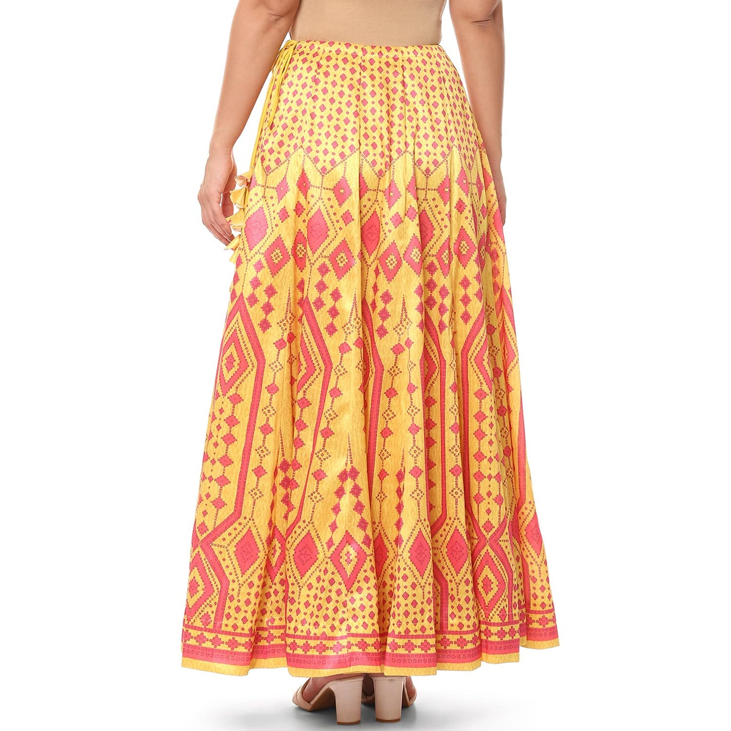 BIBA Women Printed Flared Mix and Match(SKIRTS/T18784_Yellow_M)