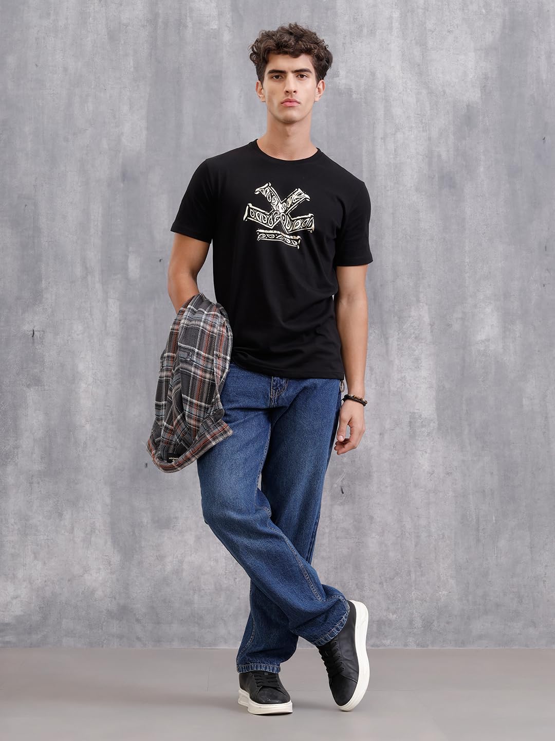 WROGN Men's 100% Cotton T-Shirt | Gold Foil Paisley Logo Print | Slim Fit | Black | M