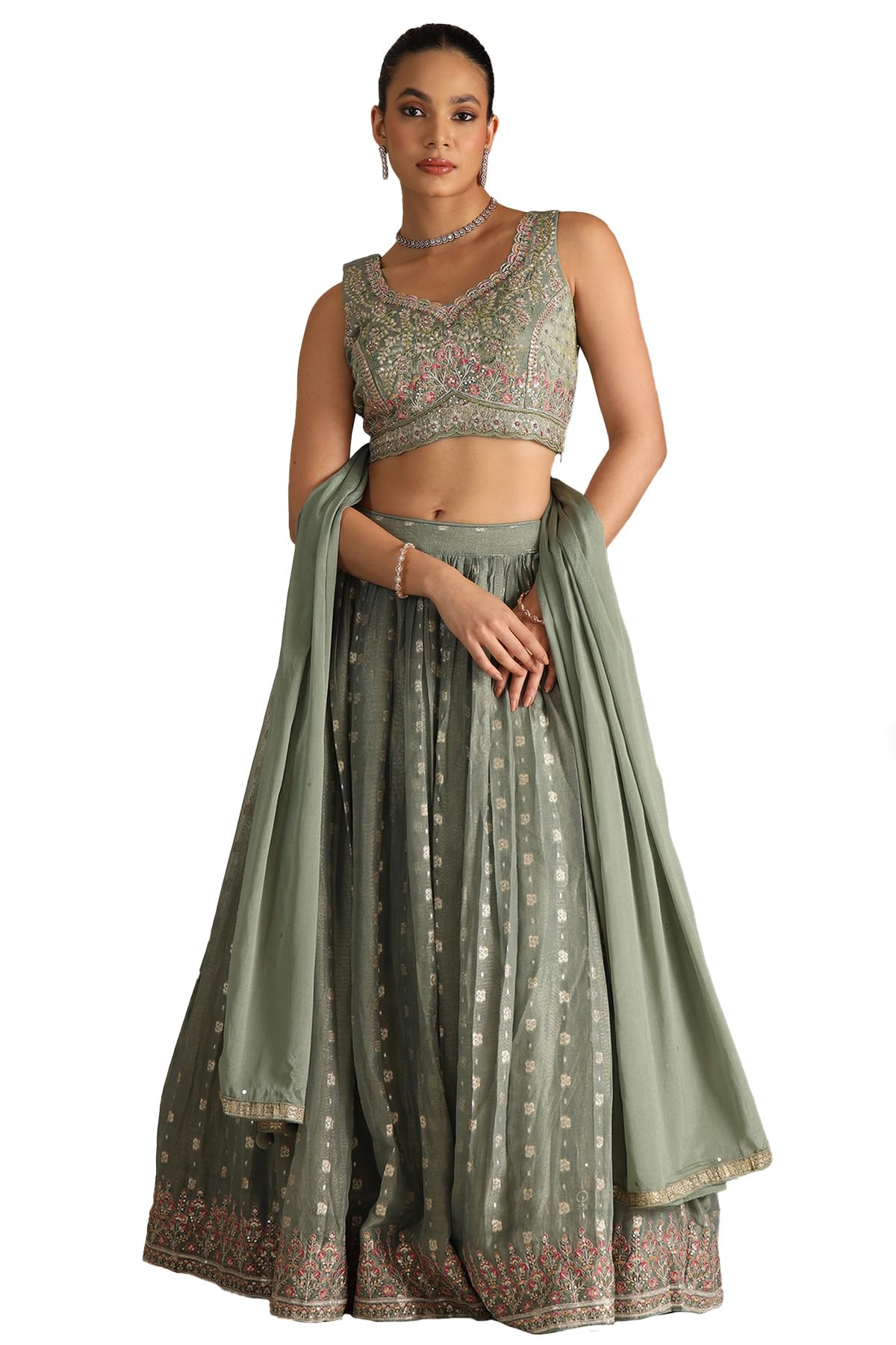 Soch Women's Viscose Blend Lehenga Choli (OWS5CD21817_Green_XL)