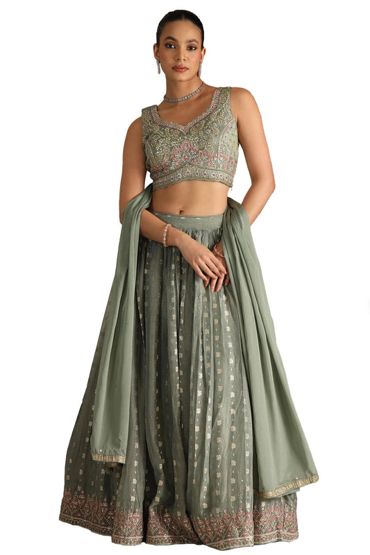 Soch Women's Viscose Blend Lehenga Choli (OWS5CD21817_Green_XL)