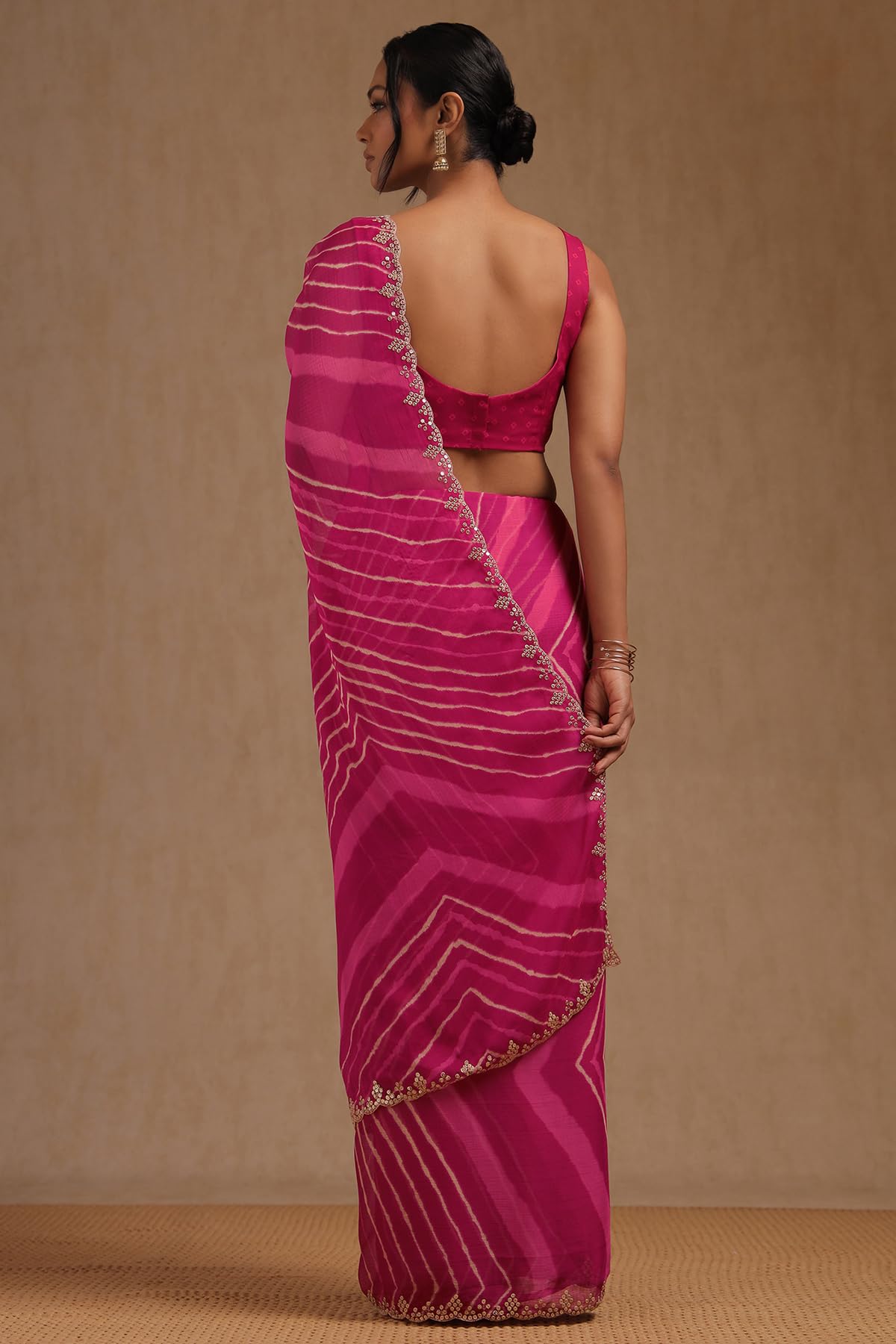 Soch Womens Fuchsia Georgette Leheriya Print Saree With Sequins