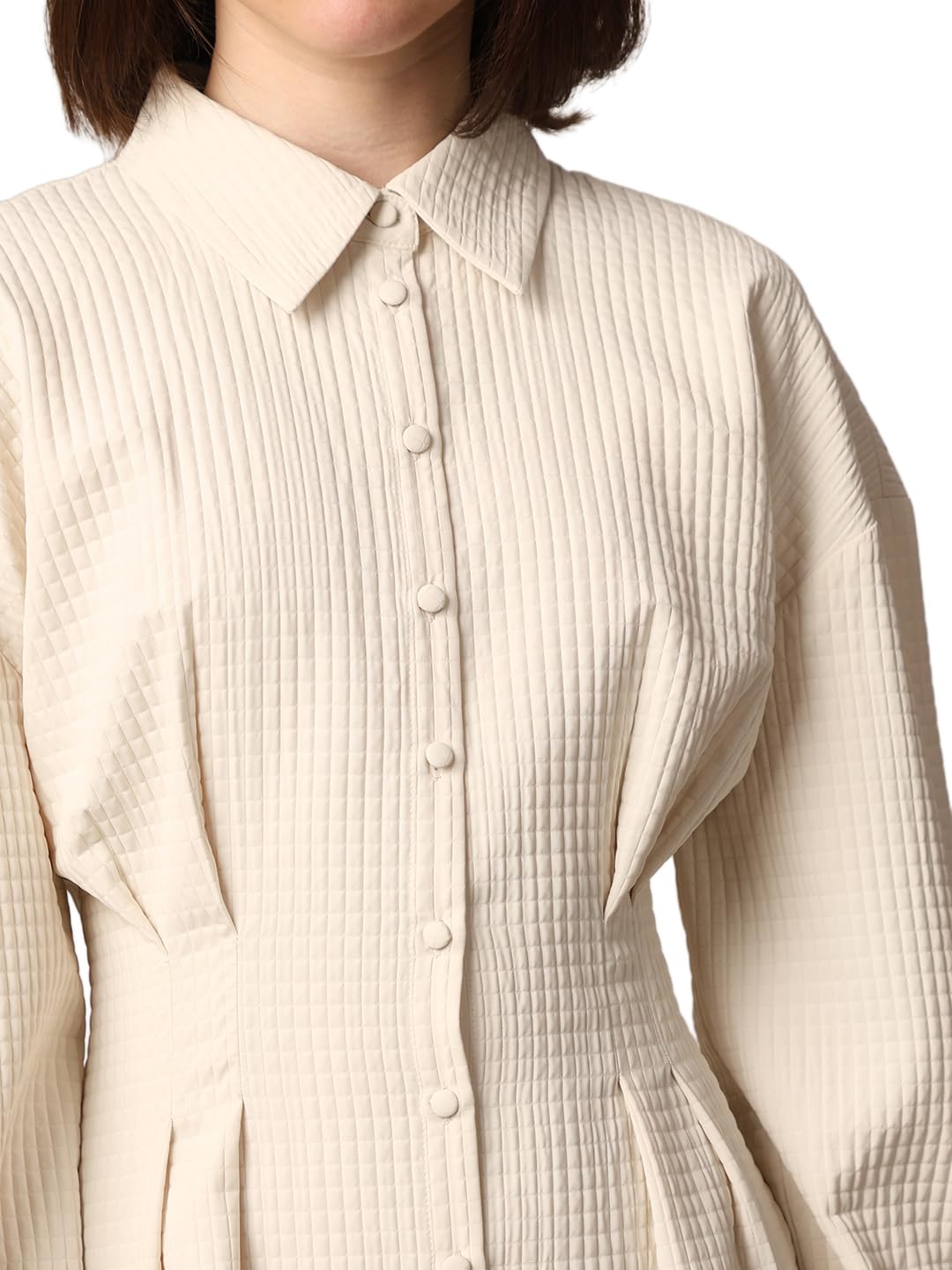 ONLY Women Textured Fit and Flare Casual Beige Shirt Dress