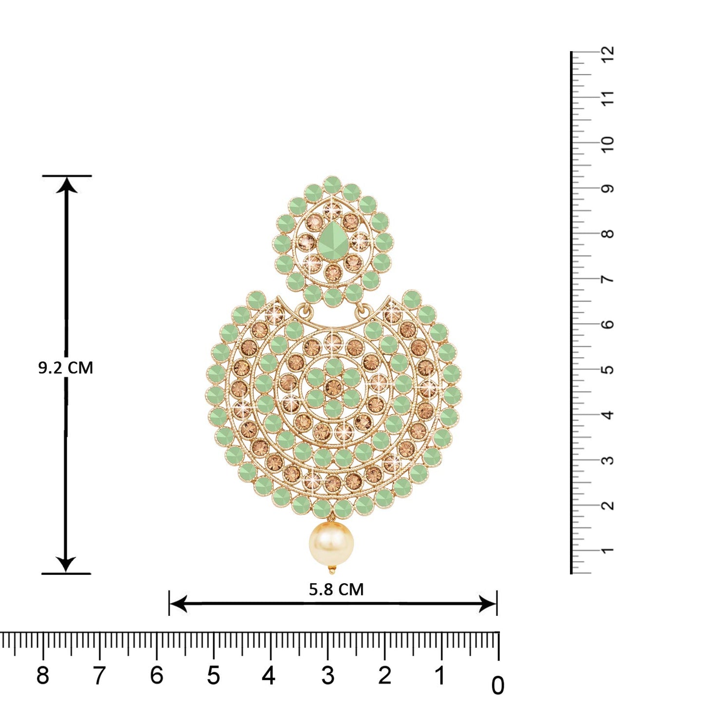 JFL - Jewellery for Less Gold Tone LCD Diamond and Polki stone Studded with Pearl Drop Chandbali Earrings for women and Girls (Mint Green),Valentine