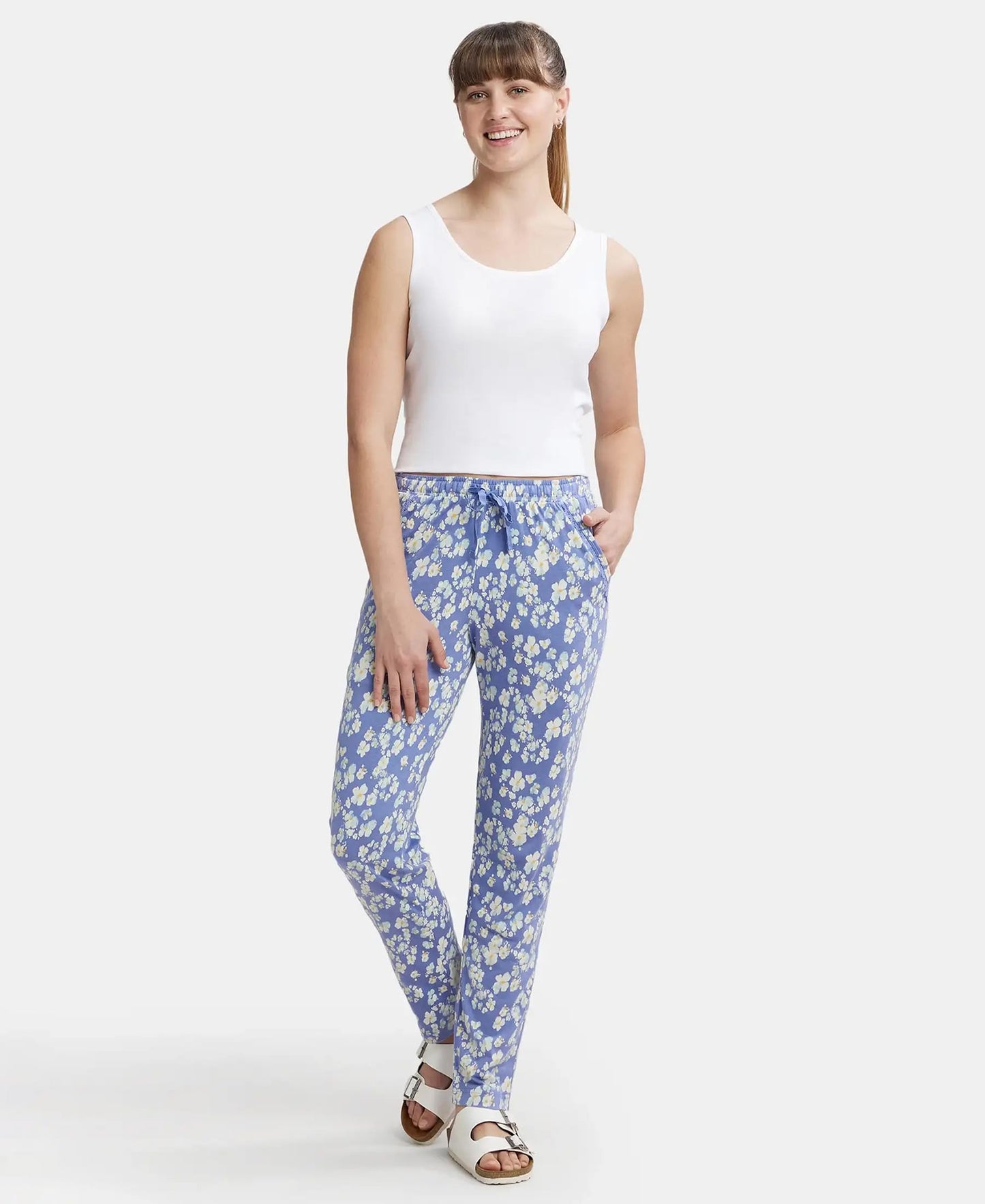 Jockey Women's Straight Fit Pants (RX09_Iris Blue Assorted Prints_S)