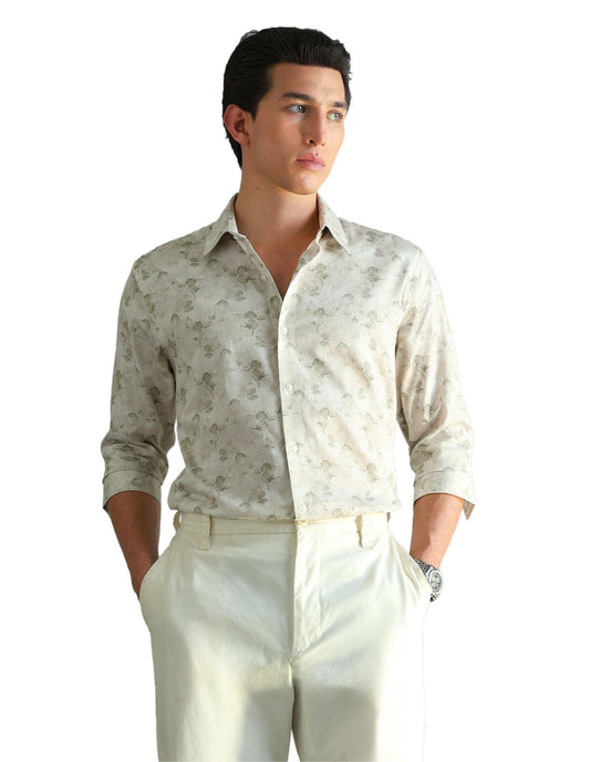 Arrow New York Men's Floral Slim Fit Shirt (ANAEOSH2912_Light Green