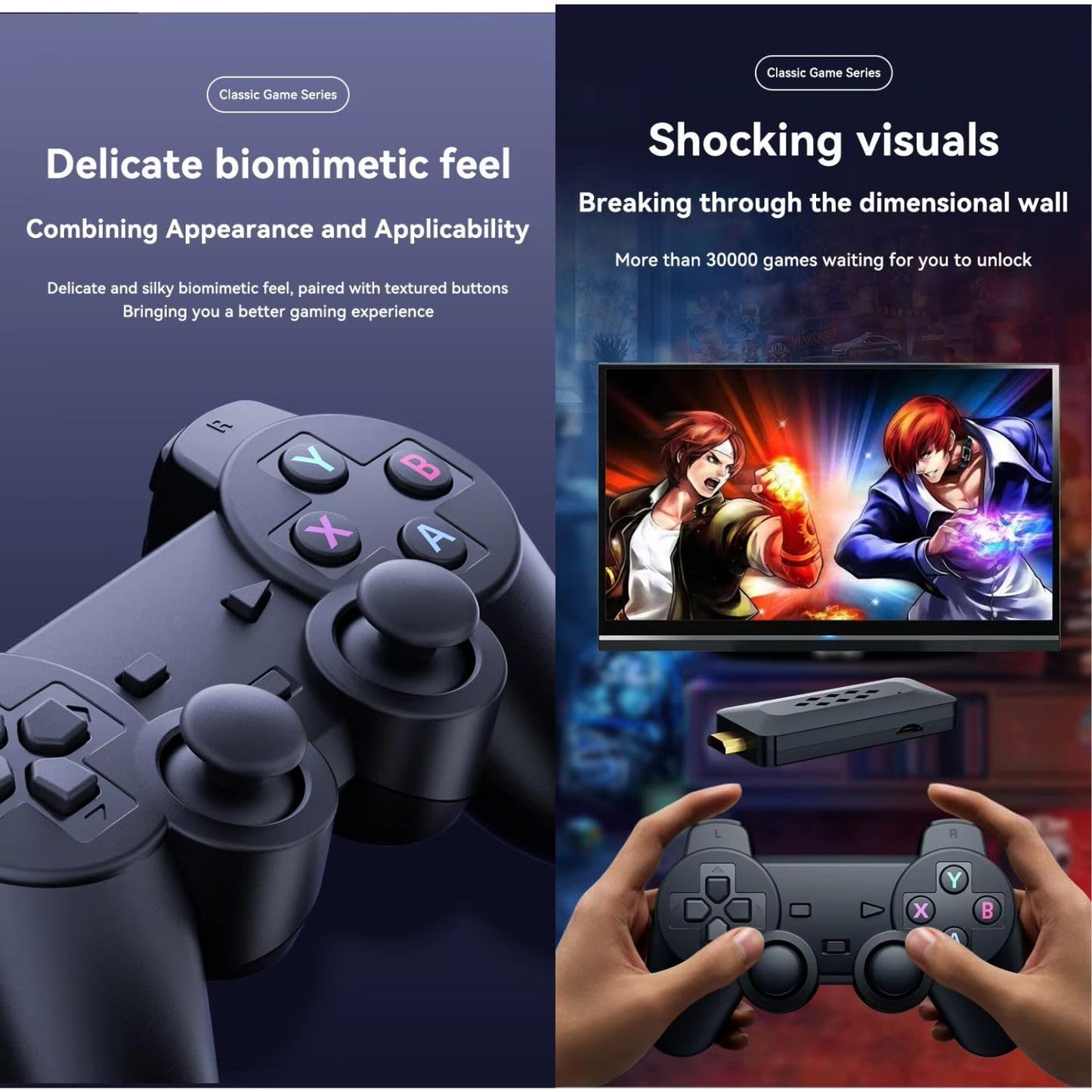 GPZ) Pro GameStick M33OG 37100+ Built-in Games Retro Classic 2D 3D HD | 2 WIRELESS GAMEPAD | PLUG & PLAY VIDEO GAME 64GB