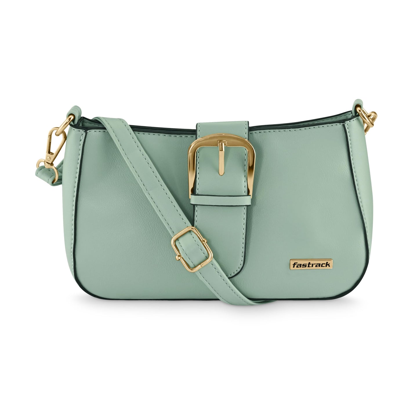 Fastrack Sage Green Solid Sling Bagfor Women, Girls and Ladies | with Buckle Accent and Zipper Closure