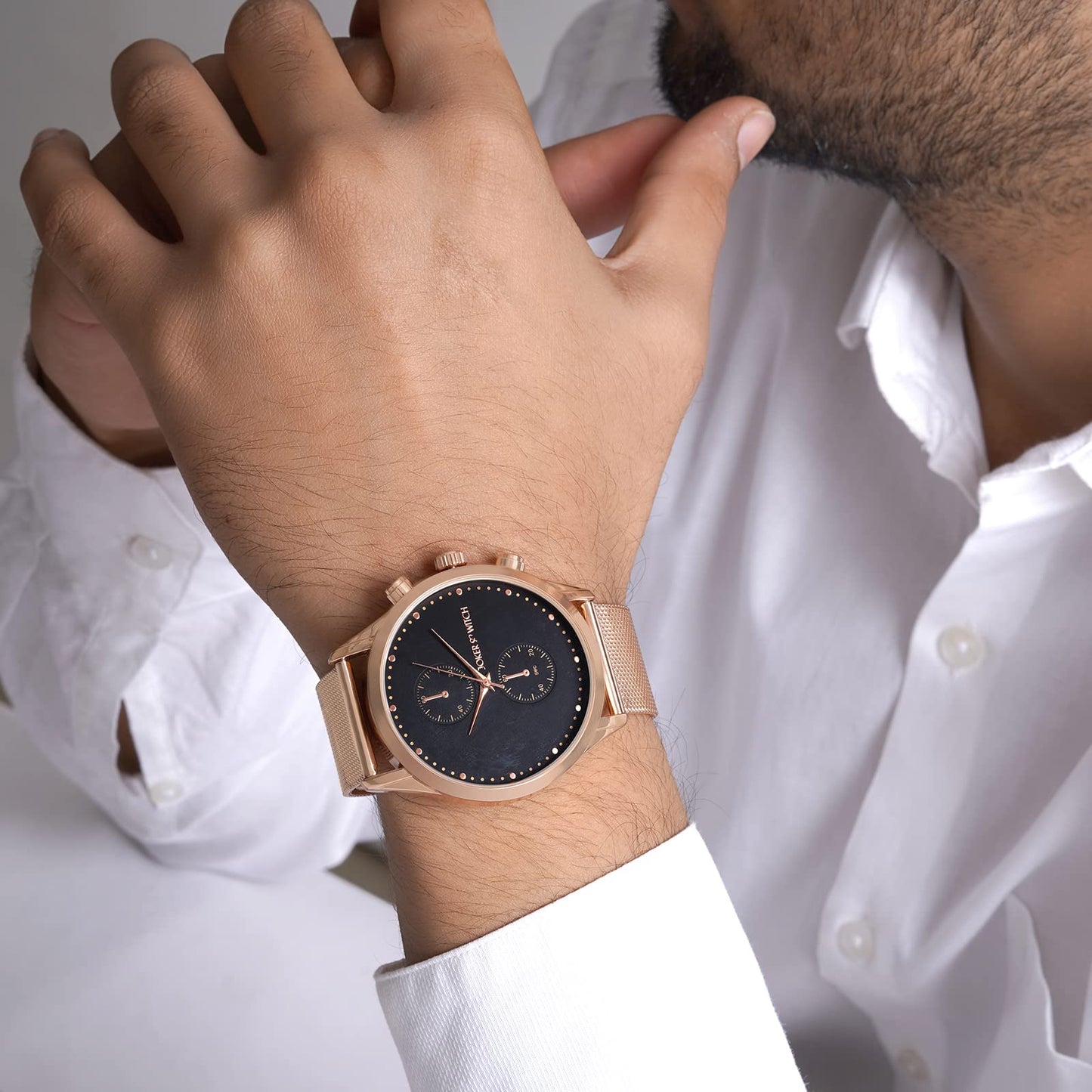 Joker & Witch Quant 44mm Rose Gold Dial 22mm Rose Gold Steel Mesh Watch for Men