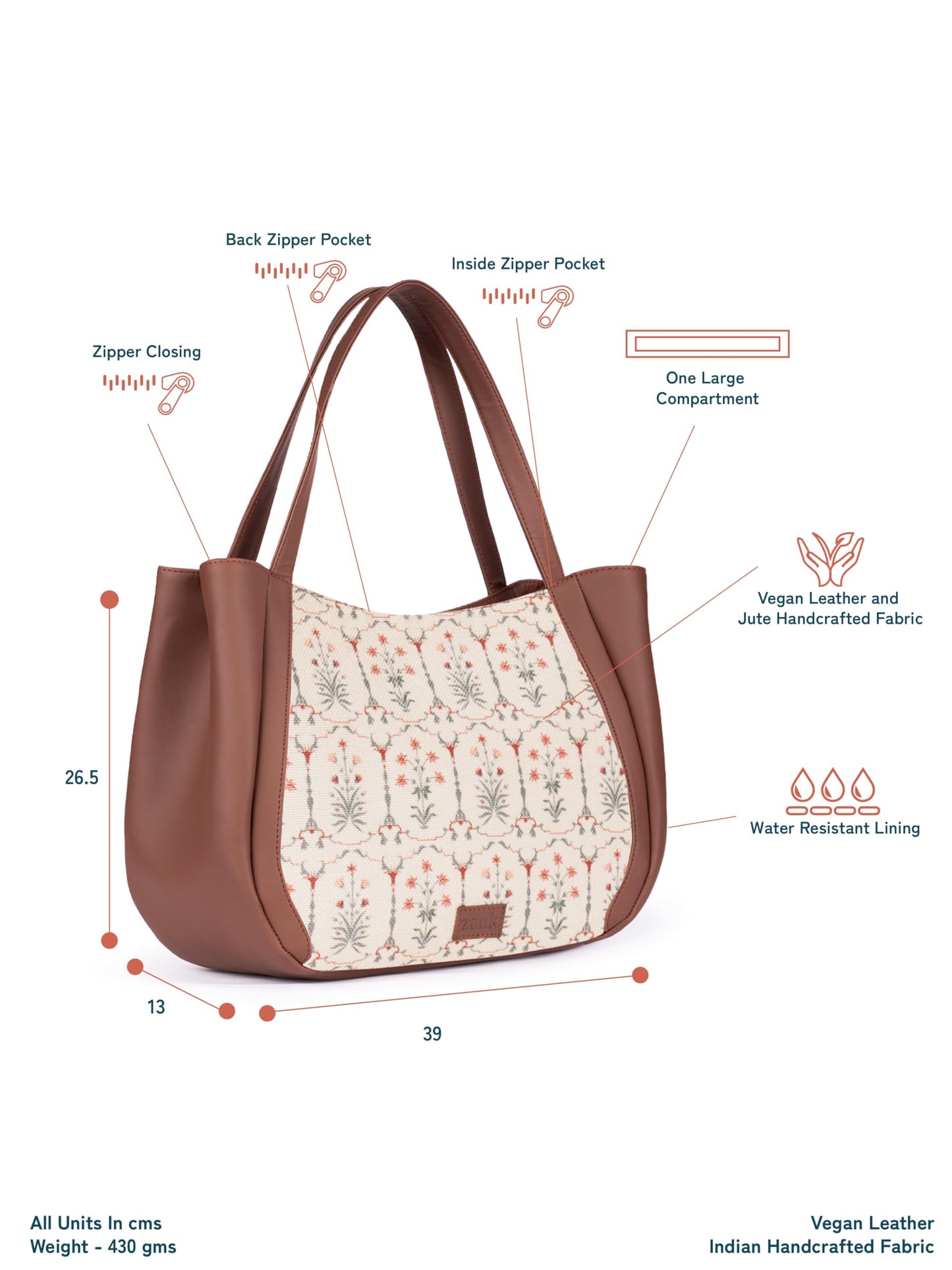 ZOUK Taj Nakashi Floral Printed Jute Handcrafted Vegan Leather Lemon Yellow Women's Shoulder Luna Handbags | Ladies Purse Handbag