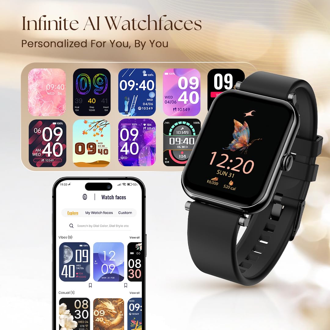 Fastrack Noir Charm Smart Watch for Women 1.65" inch AMOLED Display,Sleek Design,AI Watchface & AI Chat,Functional Crown,24/7 Health Suite,BT Calling,SpO2,HRM,IP68, Multiple Menu Styles- Black