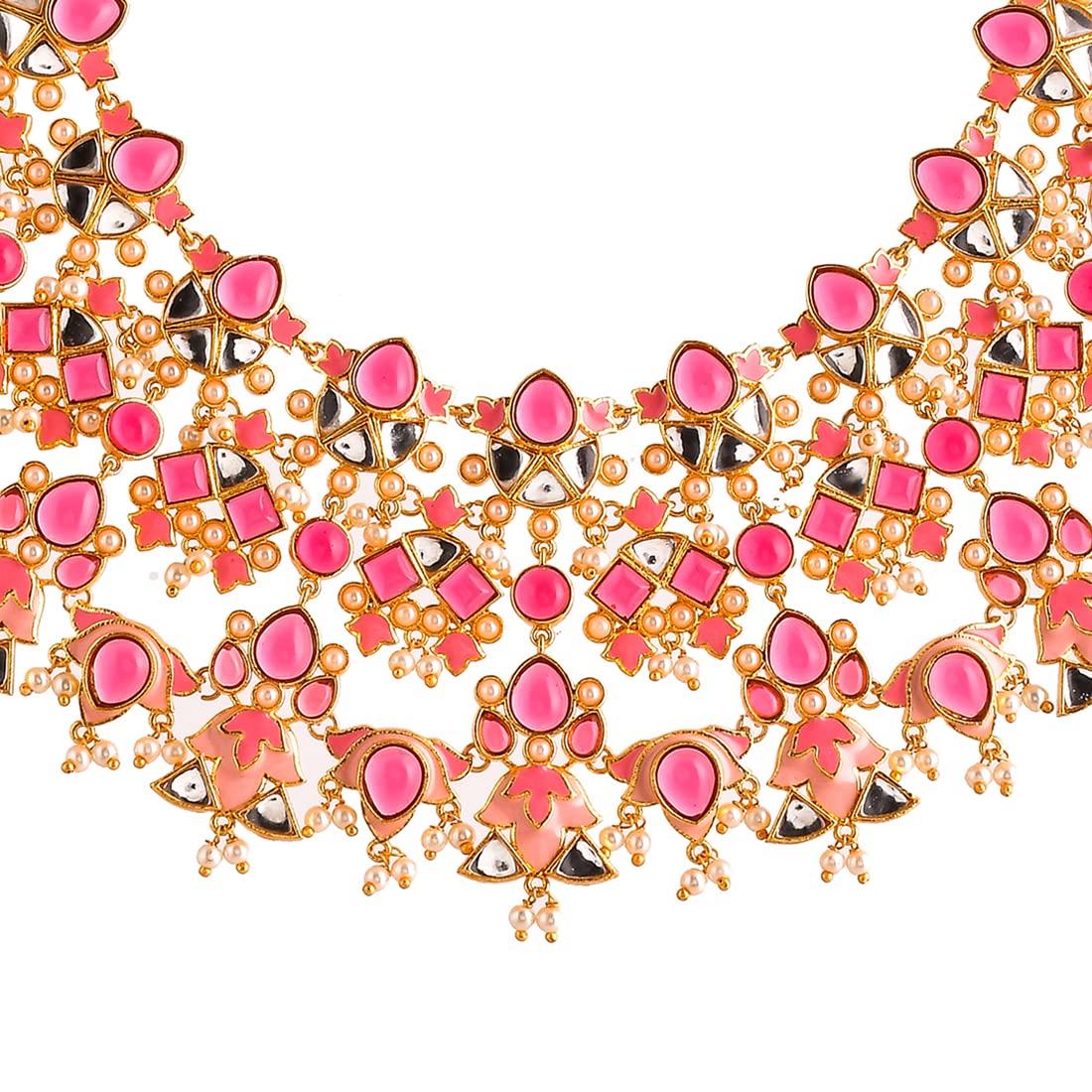 VOYLLA Forever More Pink Stones and Pearls Enamelled Luxurious Jewellery Set