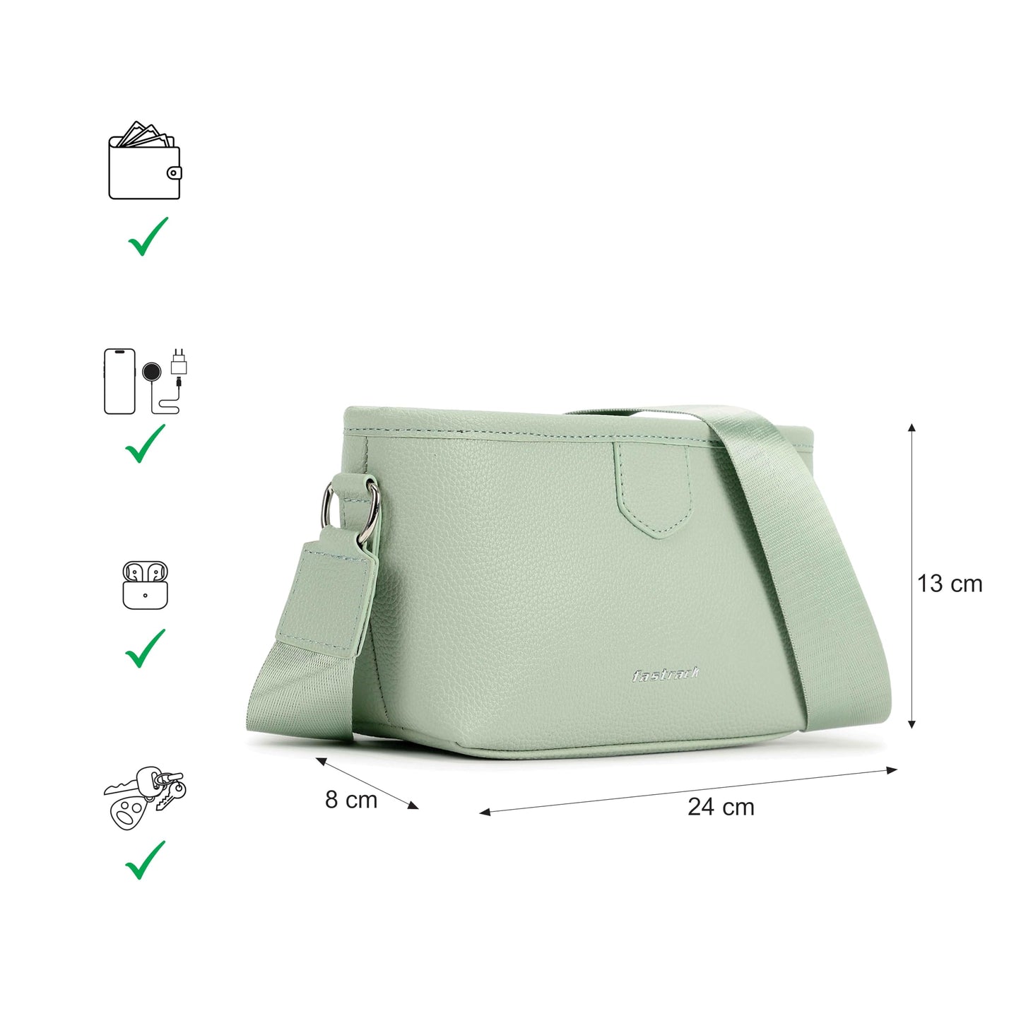 Fastrack Main Character Sling Bag for Women | Compact Crossbody with Magnetic Closure Flap, Adjustable Strap & Internal Zipper Pocket | Trendy Everyday Sling Bag