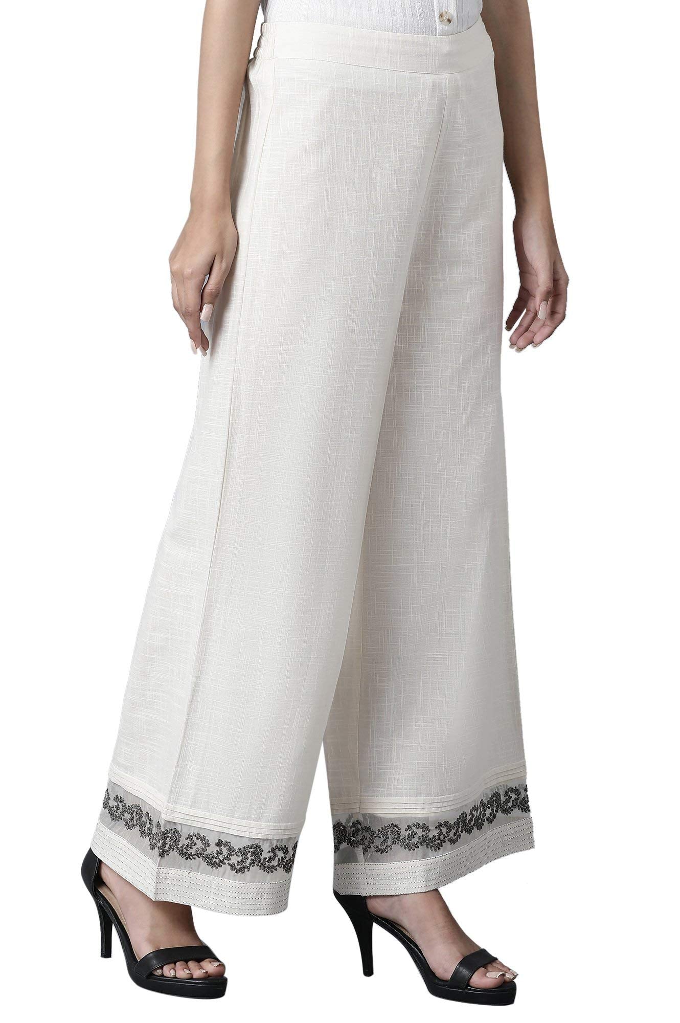 W for Woman Ecru Slub Parallel Pants_21FEW61197-214713_S