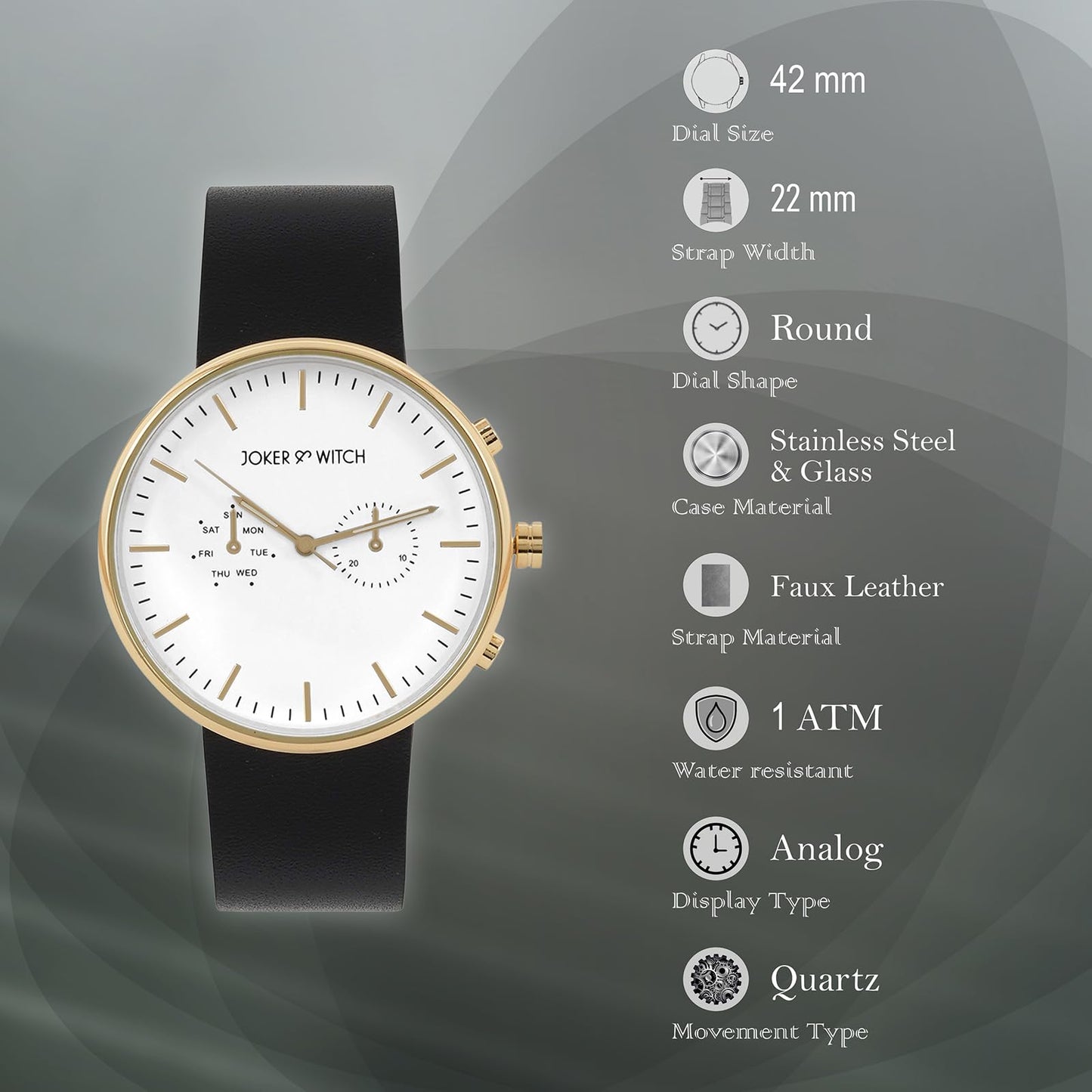 Joker & Witch Leather Miami White Dial Black Pu Analogue Watch For Men