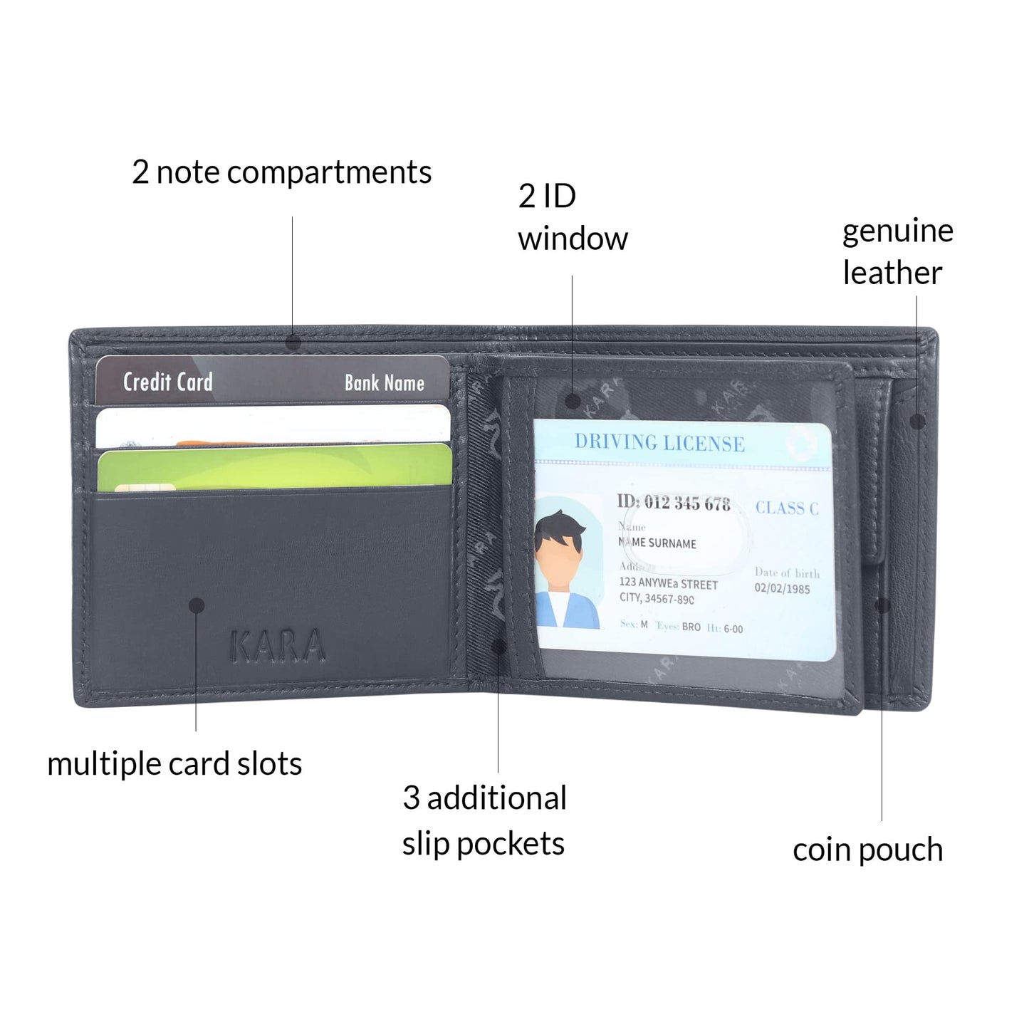 KARA Blue Genuine Leather Wallet for Men I Slim Bifold Men's Leather Wallets with Coin Pocket and Card Holder Slot