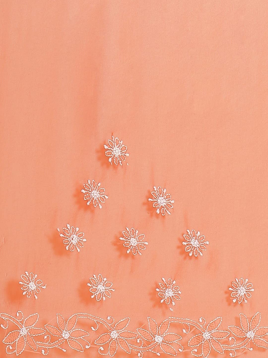 Ada Women's Hand Embroidered Lucknow Chikan Faux Georgette Saree with Unstitched Blouse A250039, Orange