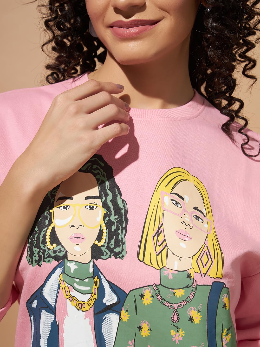 THE DRY STATE Women's Round Neck Loose Fit Sweatshirt with Graphic Print at Front