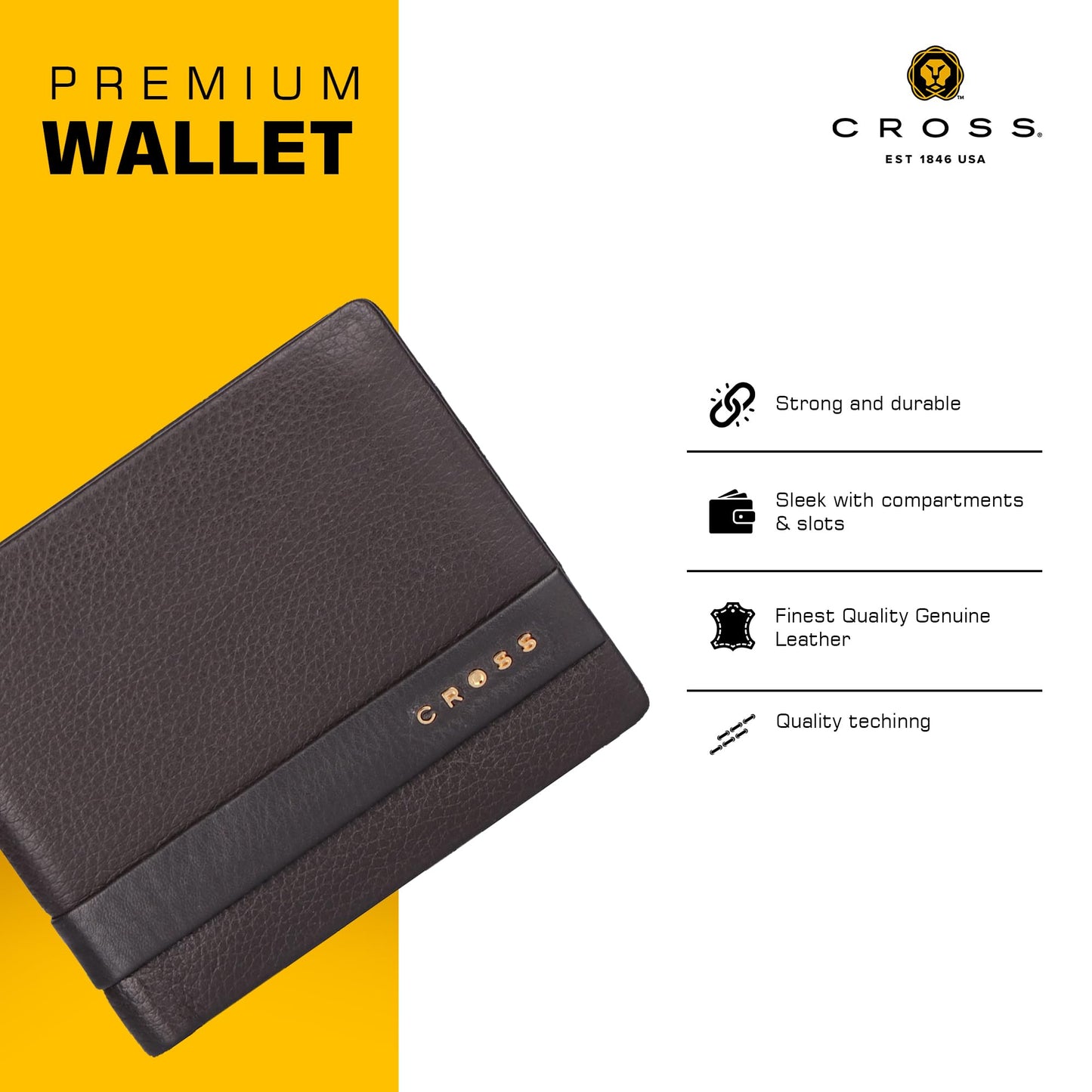 Cross Branded Wallet for Men Leather Original | Premium Slim Wallet for Men Stylish Money Bifold Genuine Leather Gents Purse with 6 Card Compartment Holder Slots - Navy
