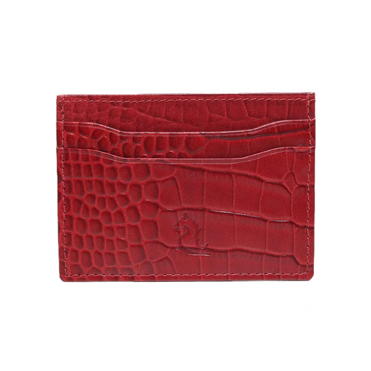 KARA Unisex Embossed Leather Card Holder Red Slim Credit/Debit Cardholder - ATM Card Cover Case wtih 5 Card Holder Slots