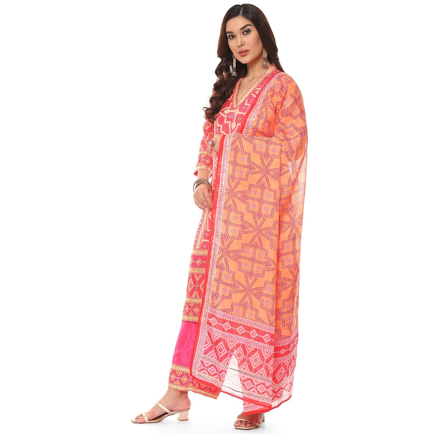 BIBA WOMEN PRINTED STRAIGHT SALWAR KURTA DUPATTA(SKDKNOTTING8288_FUCHSIA_32)