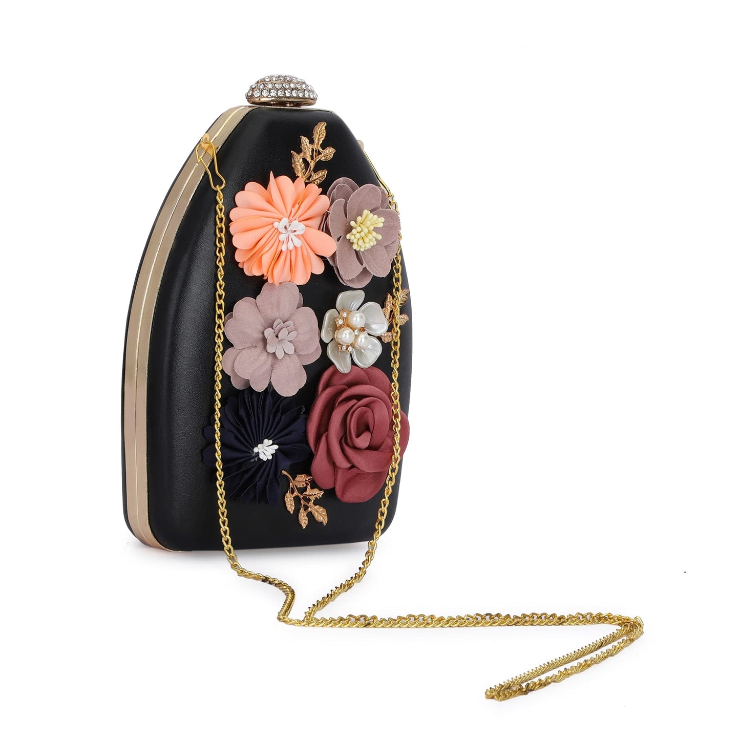 TOOBA Handicraft Beautiful Flower Box Clutch Bag Purse for Bridal, Casual, Wedding Bag for Women & Girls (Black)