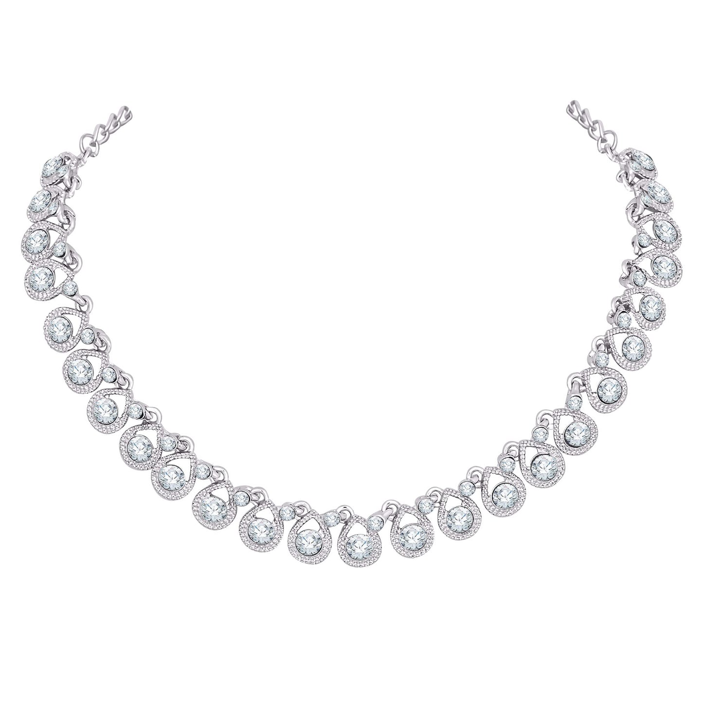 Atasi International White Diamond/Stones Silver Plated Alloy Necklace Set with Earrings for Women | Stylish Jewellery for Party, Wedding and Festive Occasions | Fashion Accessories