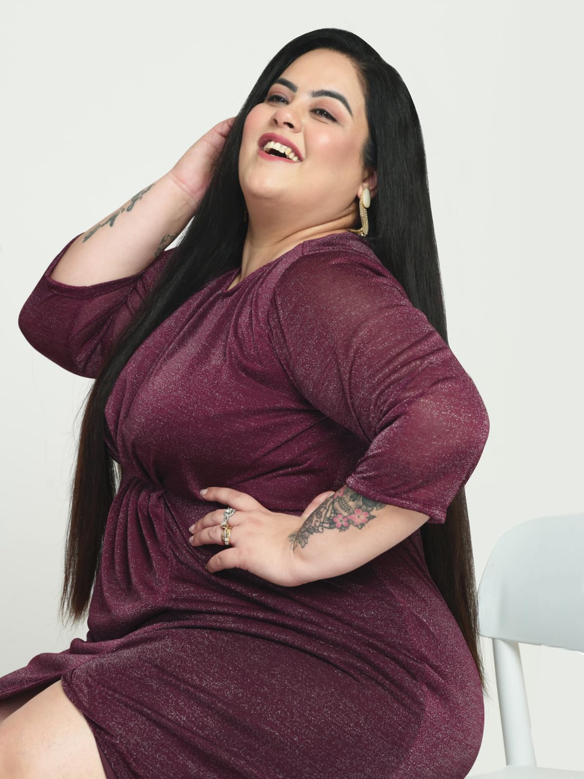 wild U Women Plus Size Cocktail Dress | Shimmery | Wrap | Stretchable | Western Stylish (Wine - 6XL)