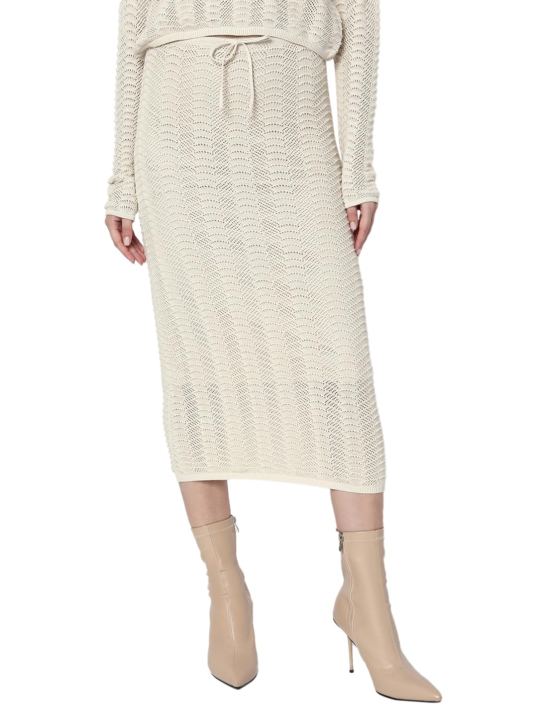 VERO MODA Women's Straight Fit High-Rise Beige Skirt