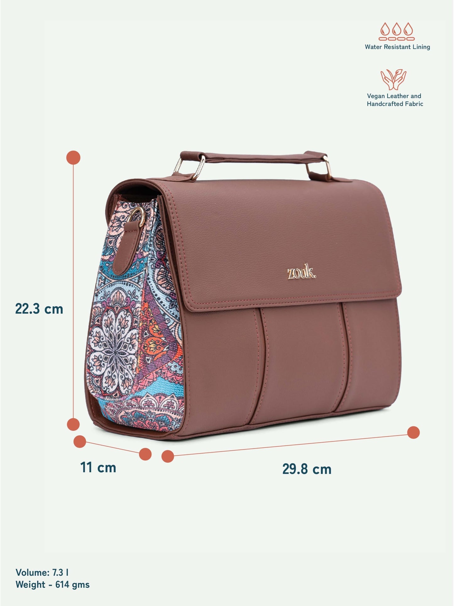 ZOUK Multicolor Mandala Print Rhea Kapoor Satchel Bag | Elegant Vegan Leather Handbag for Women | Mandala