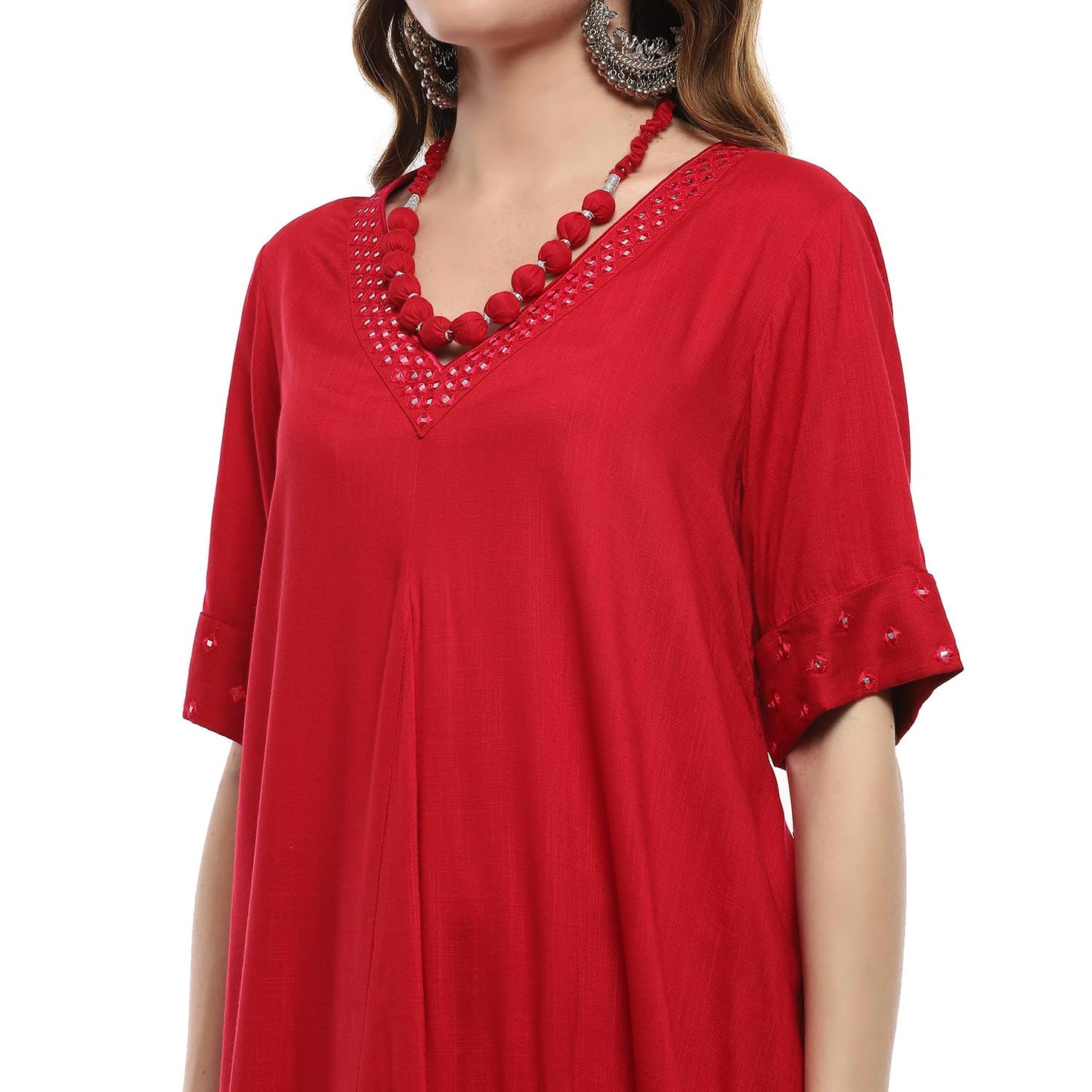 BIBA Women's Burgundy Rayon Asymmetric Suit Set (SKDNORNI9869AW24BUR_Maroon