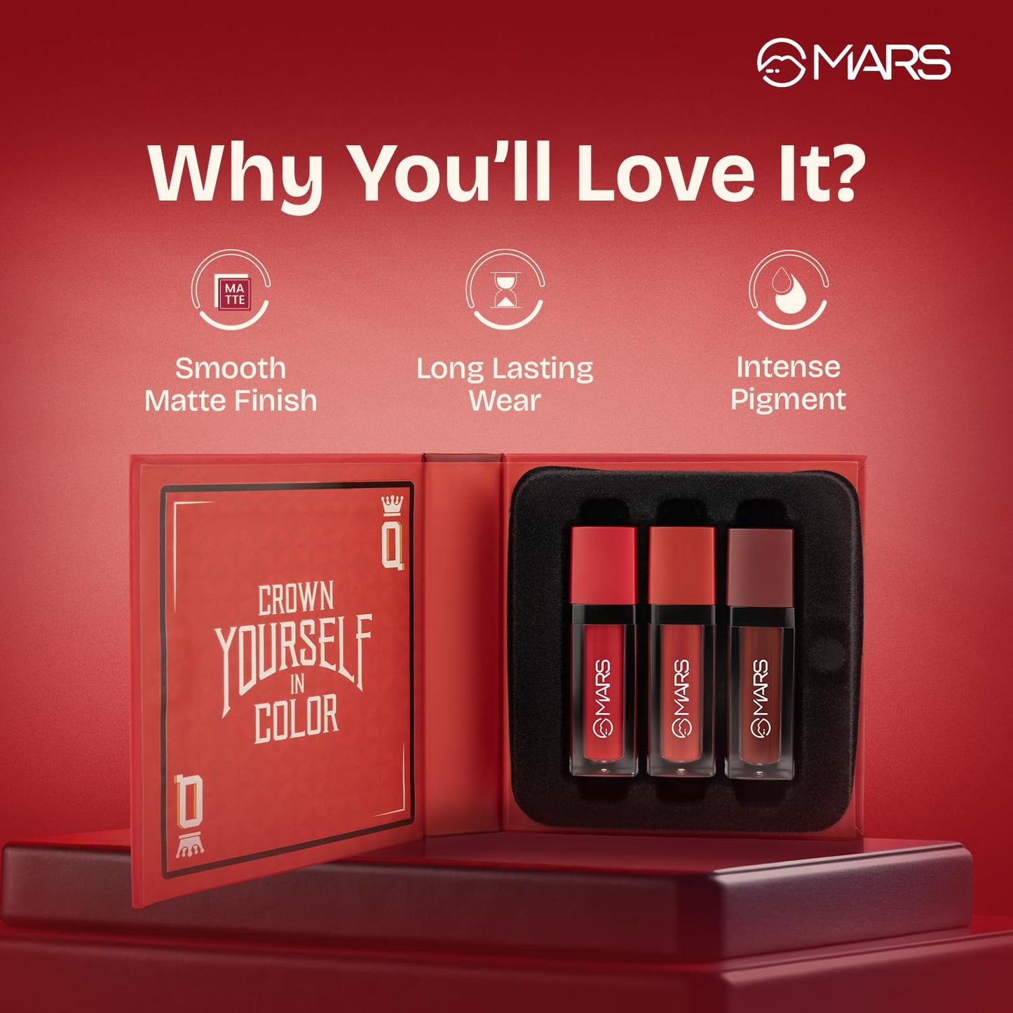 MARS Queen of Mattes Liquid Lipsticks Box Set of 3 (13.5 ml) (BROWNS) | Smudgeproof & Transferproof | Intense Pigmentation Long-Lasting Wear | Customizable Colors | Matte Finish